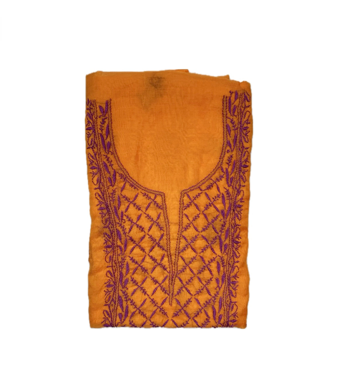 Pure Mul Chanderi Lucknowi Chikankari Unstitched Suit for Women with Dupatta – Hand Embroidered Ethnic Dress Material (2 Piece Set) - Orange 2