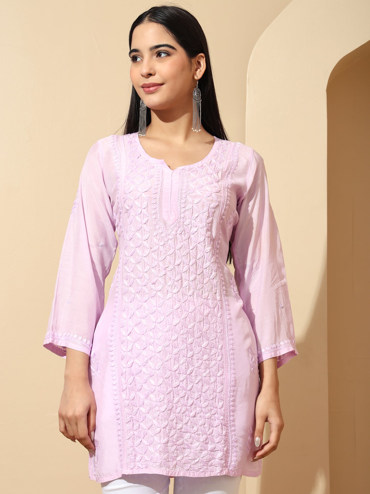 Lavender Muslin Lucknowi Chikankari Straight Kurti for Women with Hand Embroidery – Ethnic Wear Kurta