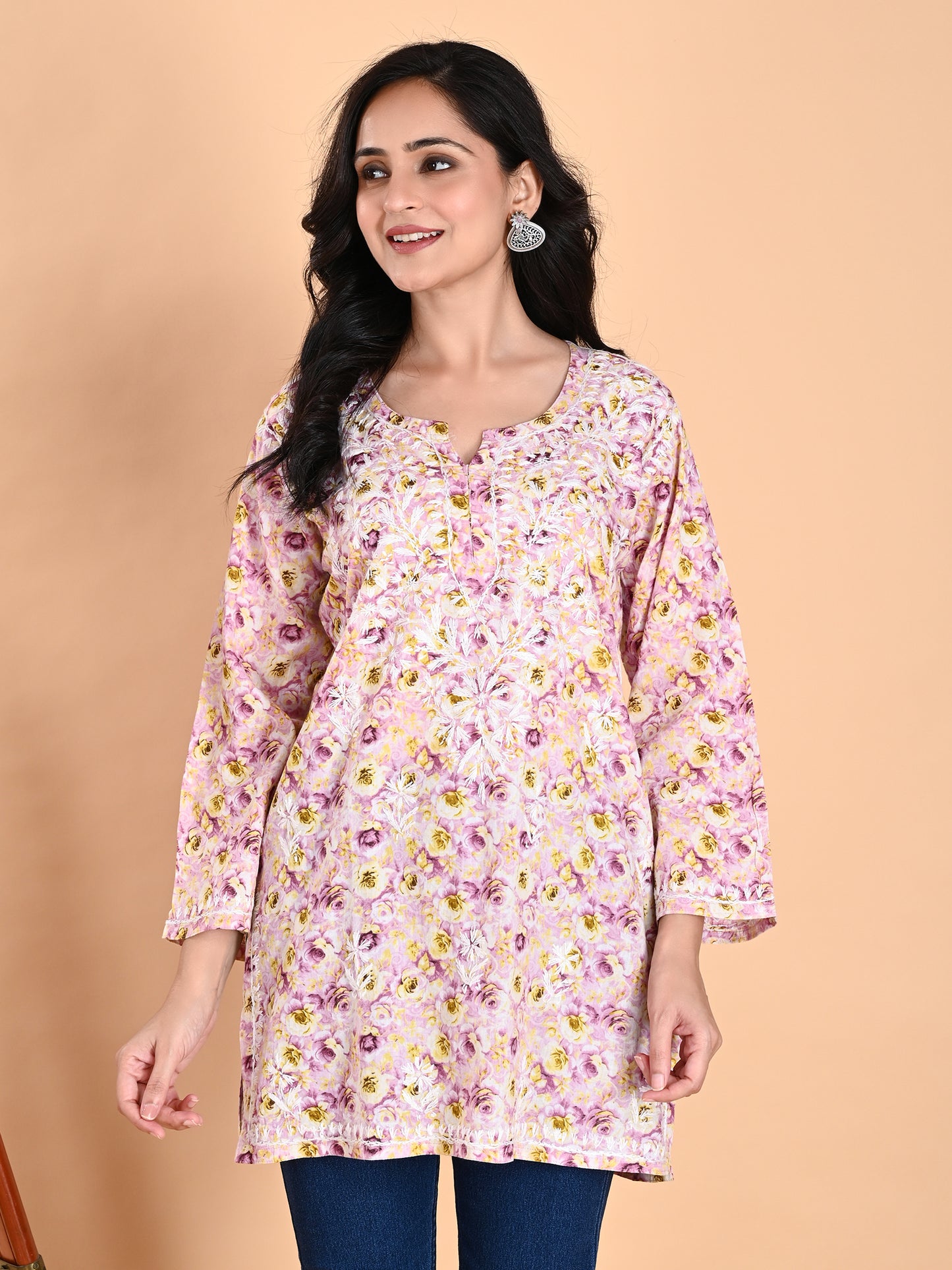 Purple Mul Cotton Lucknowi Chikankari Short Kurti for Women with Hand Embroidery – Casual Ethnic Wear Top