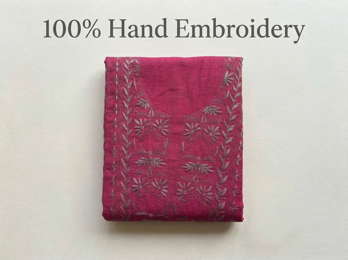 Pure Mul Chanderi Unstitched Suit for Women (3 Piece) Rani Pink | Lucknow Chikankari Hand Embroidery Kurta Dupatta Set | Ethnic Wear Dress Material with Pajama | Handmade Designer Suit