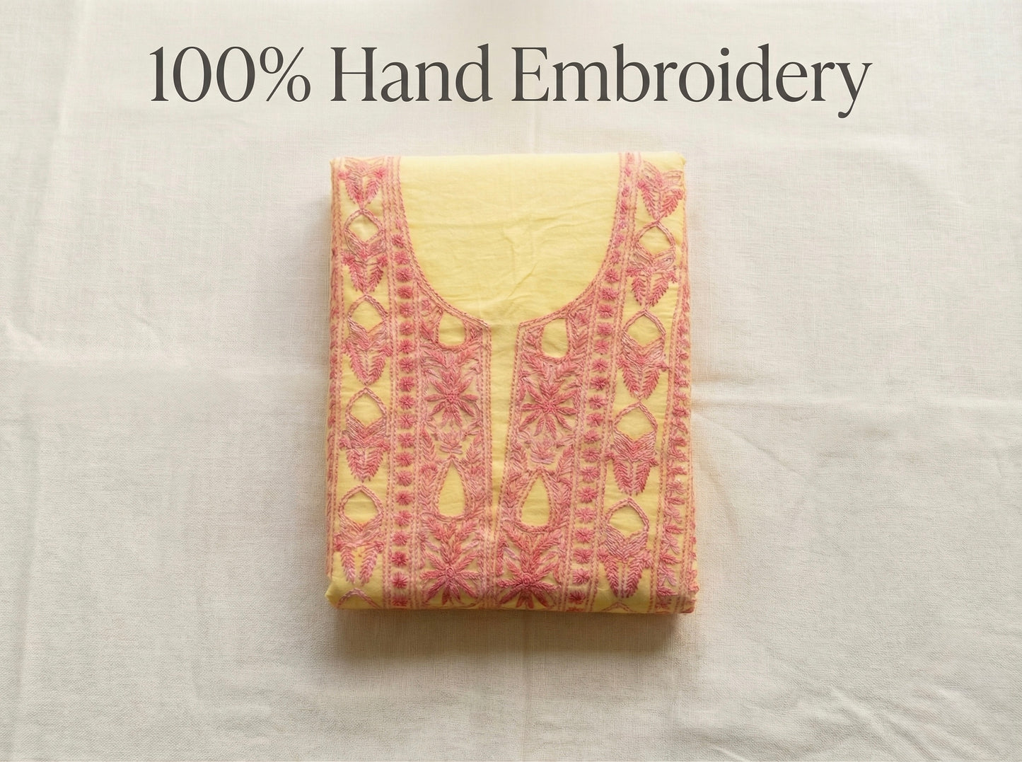 Pure Mul Chanderi Unstitched Suit for Women with Dupatta & Bottom | Lucknow Chikankari Hand Embroidery Kurta Set | Lemon Yellow Ethnic Wear | Designer 3 Piece Dress Material