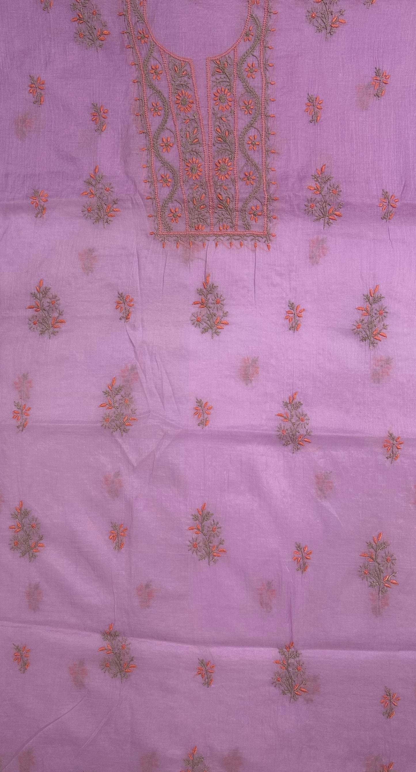 Pure Mul Chanderi Lucknow Chikankari Unstitched Suit for Women (Lavender) | Hand Embroidered Designer 3 Piece Dress Material with Dupatta & Bottom | Ethnic Wear Kurta Set - Lavender