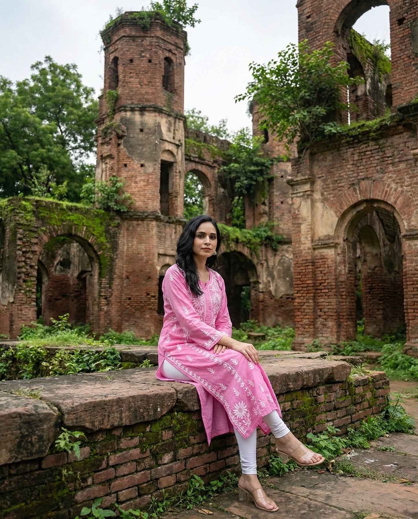 Pink Cotton Lucknowi Chikankari Long Gown Style Kurta for Women with White Hand Embroidery – Ethnic Wear Kurti