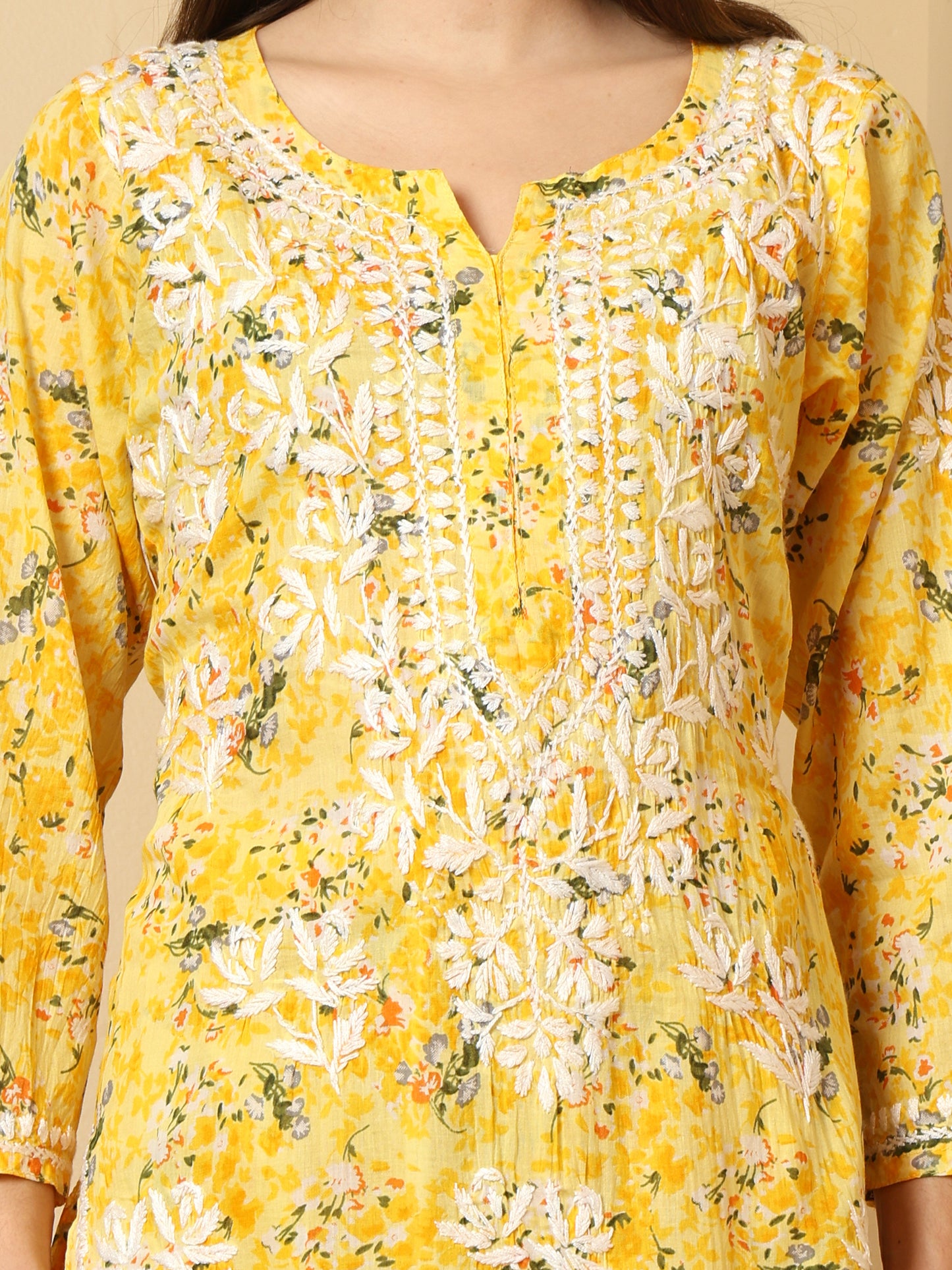 Yellow Mul Cotton Lucknowi Chikankari Kurta Palazzo Set for Women with Hand Embroidery – Long Ethnic Wear Suit Set