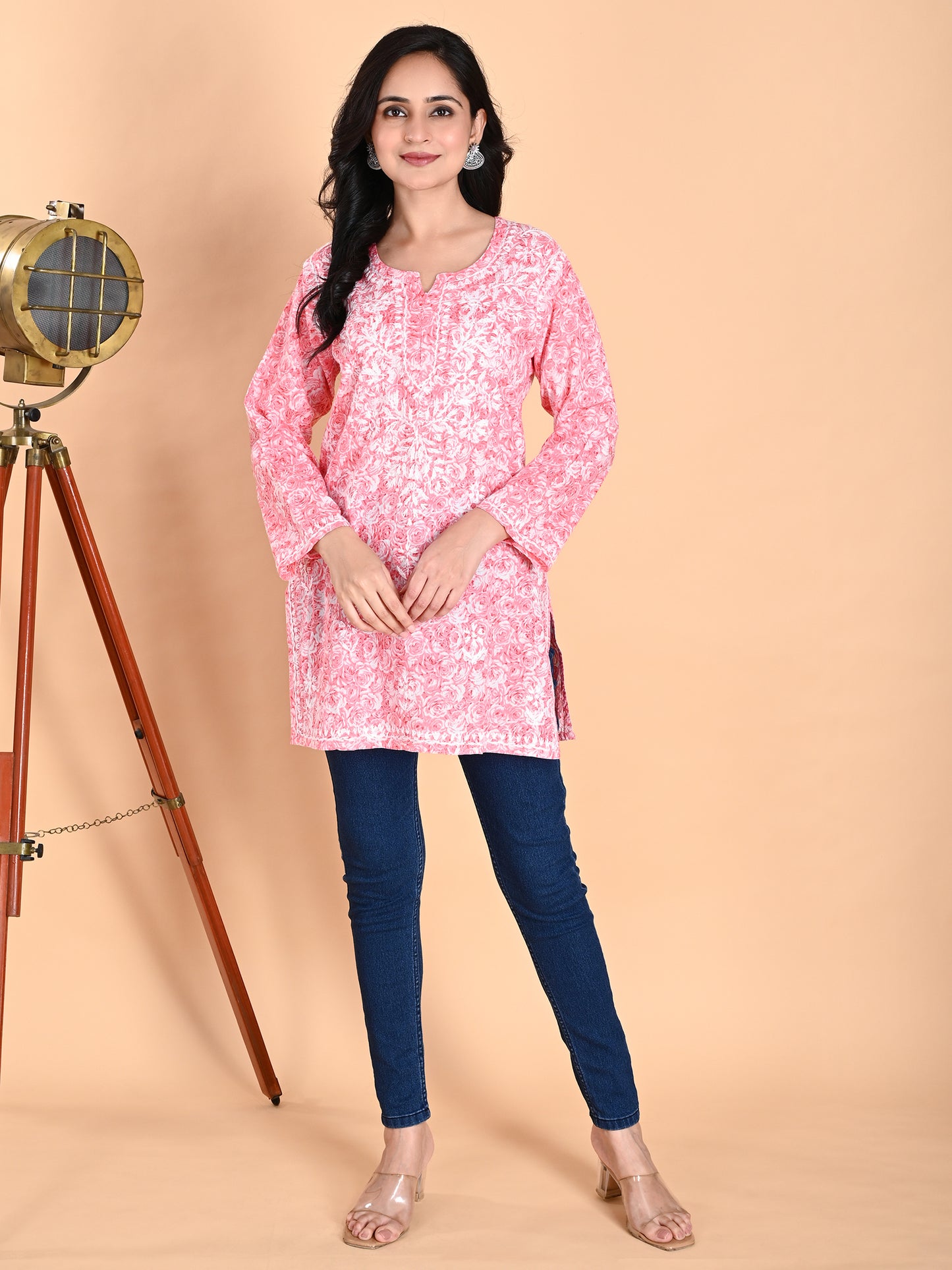 Pink Mul Cotton Lucknowi Chikankari Short Kurti for Women with Hand Embroidery – Casual Ethnic Wear Top