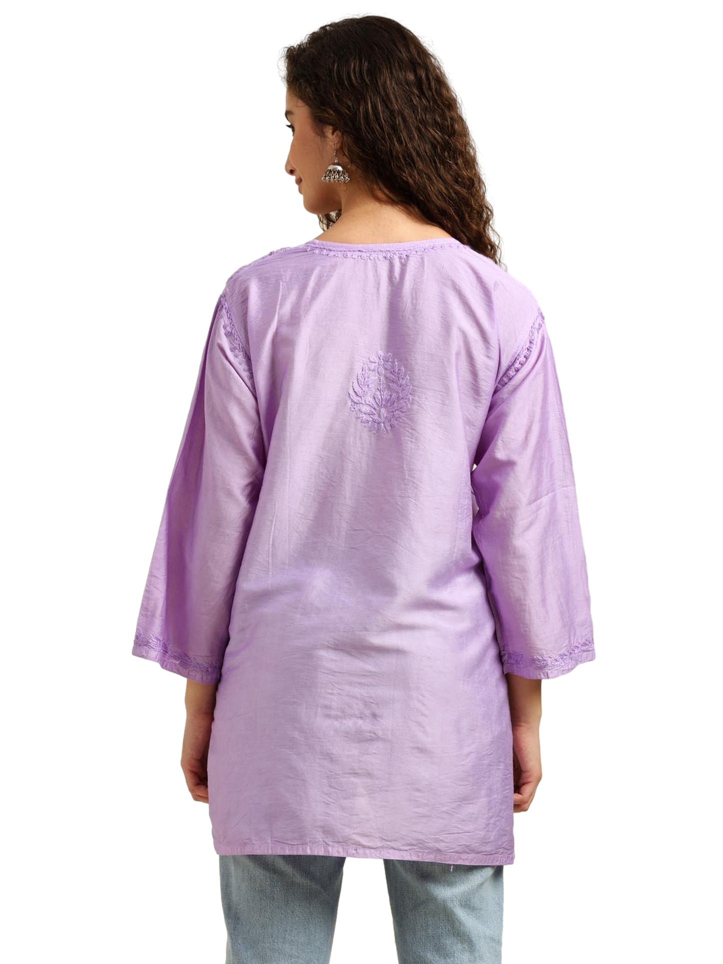 Purple Chanderi Lucknowi Chikankari Short Kurti for Women with Hand Embroidery – Daily Wear Ethnic Kurta