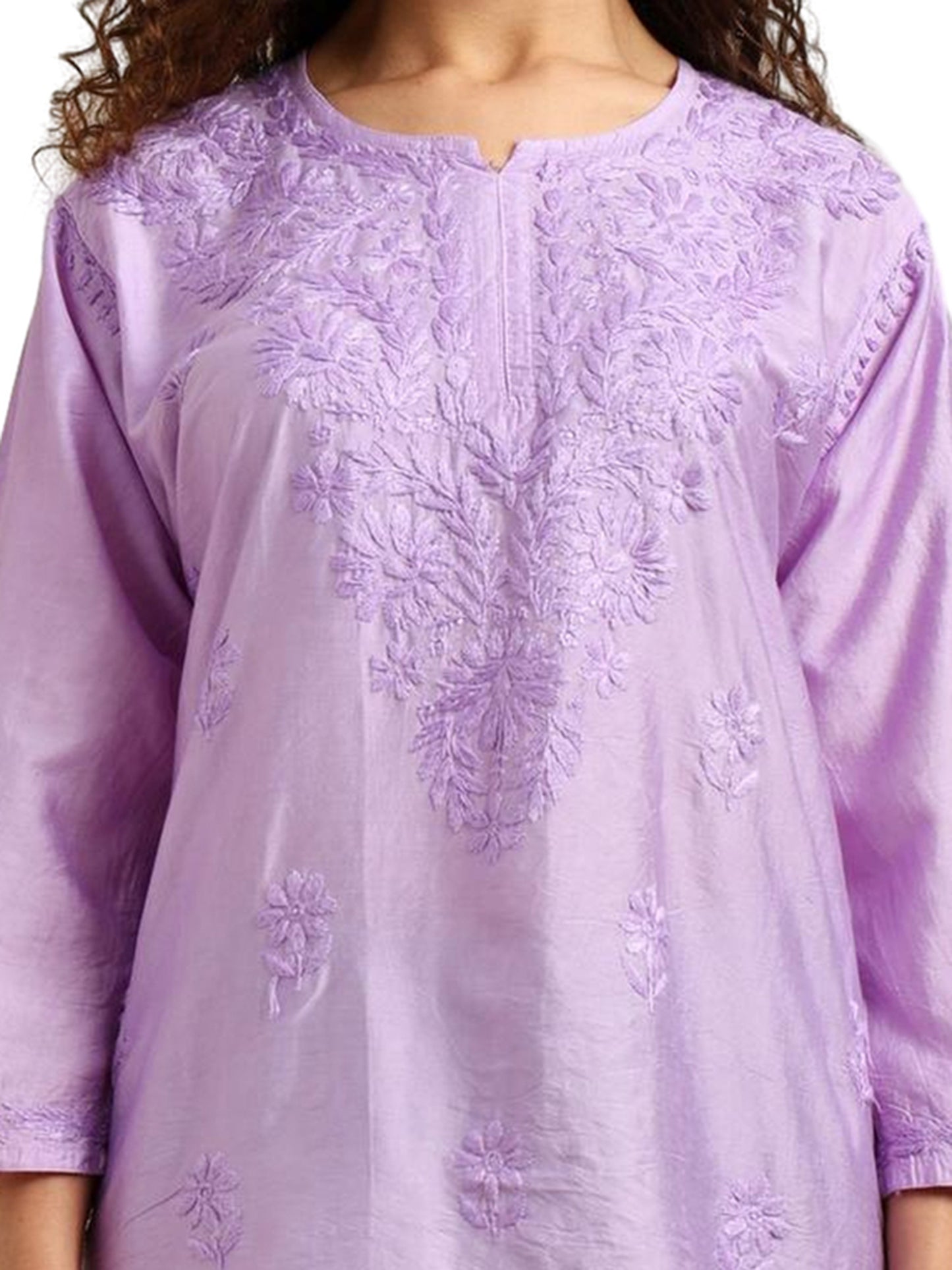 Purple Chanderi Lucknowi Chikankari Short Kurti for Women with Hand Embroidery – Daily Wear Ethnic Kurta