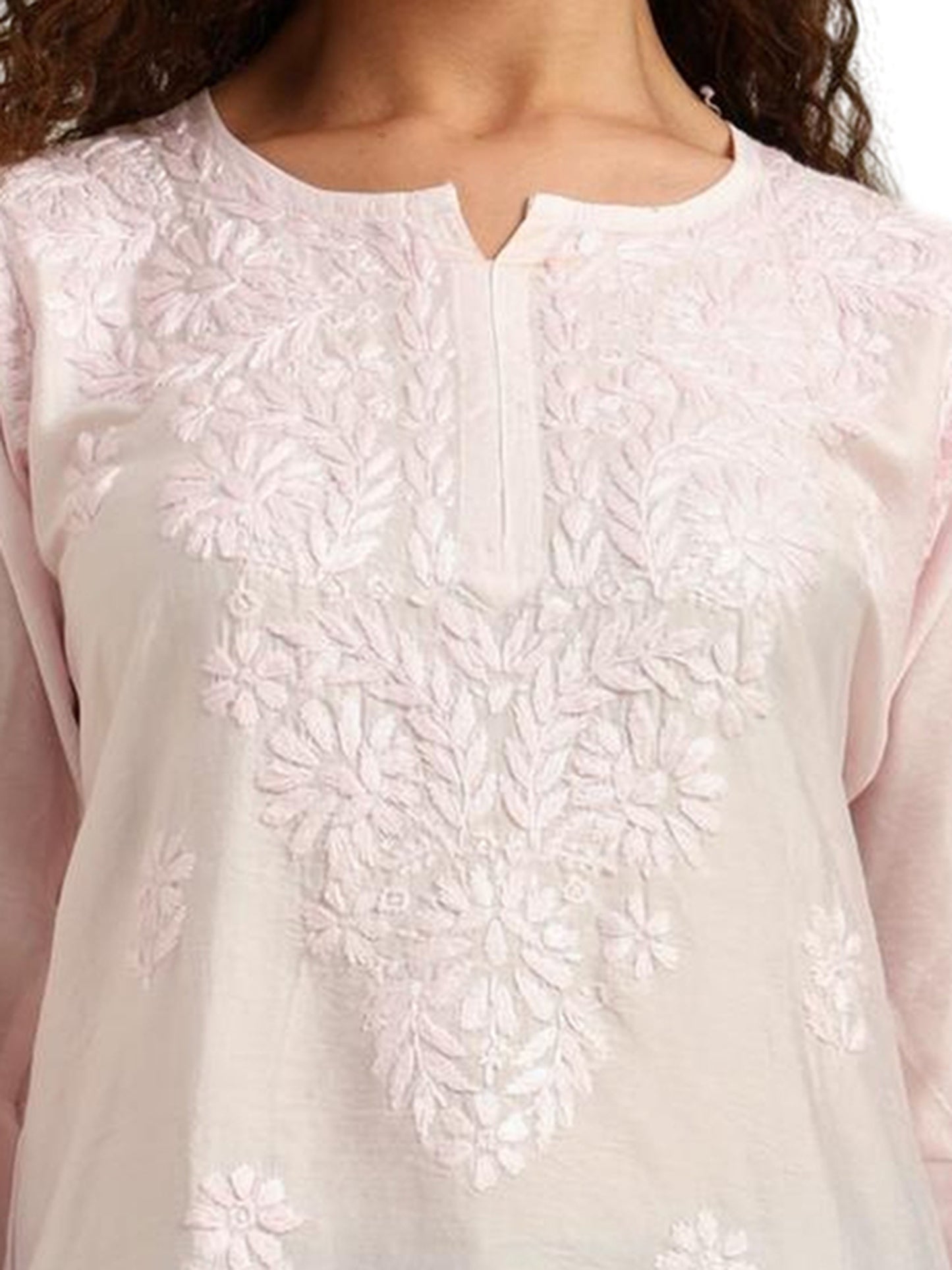 Pink Chanderi Lucknowi Chikankari Short Kurti for Women with Hand Embroidery – Daily Wear Ethnic Kurta