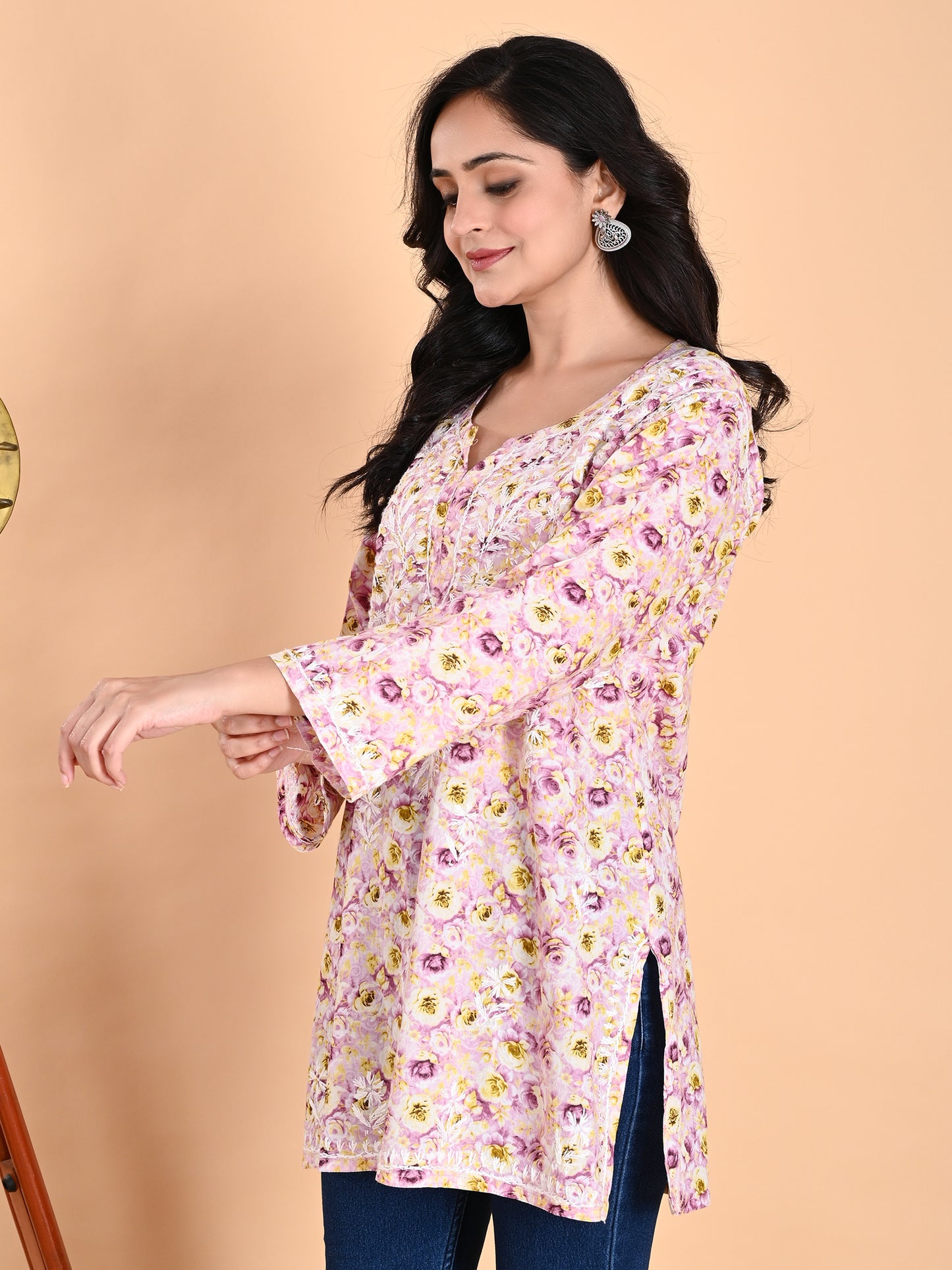 Purple Mul Cotton Lucknowi Chikankari Short Kurti for Women with Hand Embroidery – Casual Ethnic Wear Top