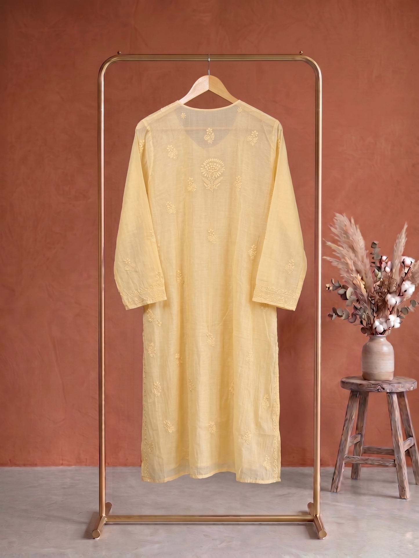 Nazaira Pure Mul Chanderi Semi-Stitched Dress Material for Women with Dupatta | Hand Embroidered Lucknow Chikankari Suit | Naira Cut Gown Style Ethnic Wear | Heavy Cutdana Handwork | Cream