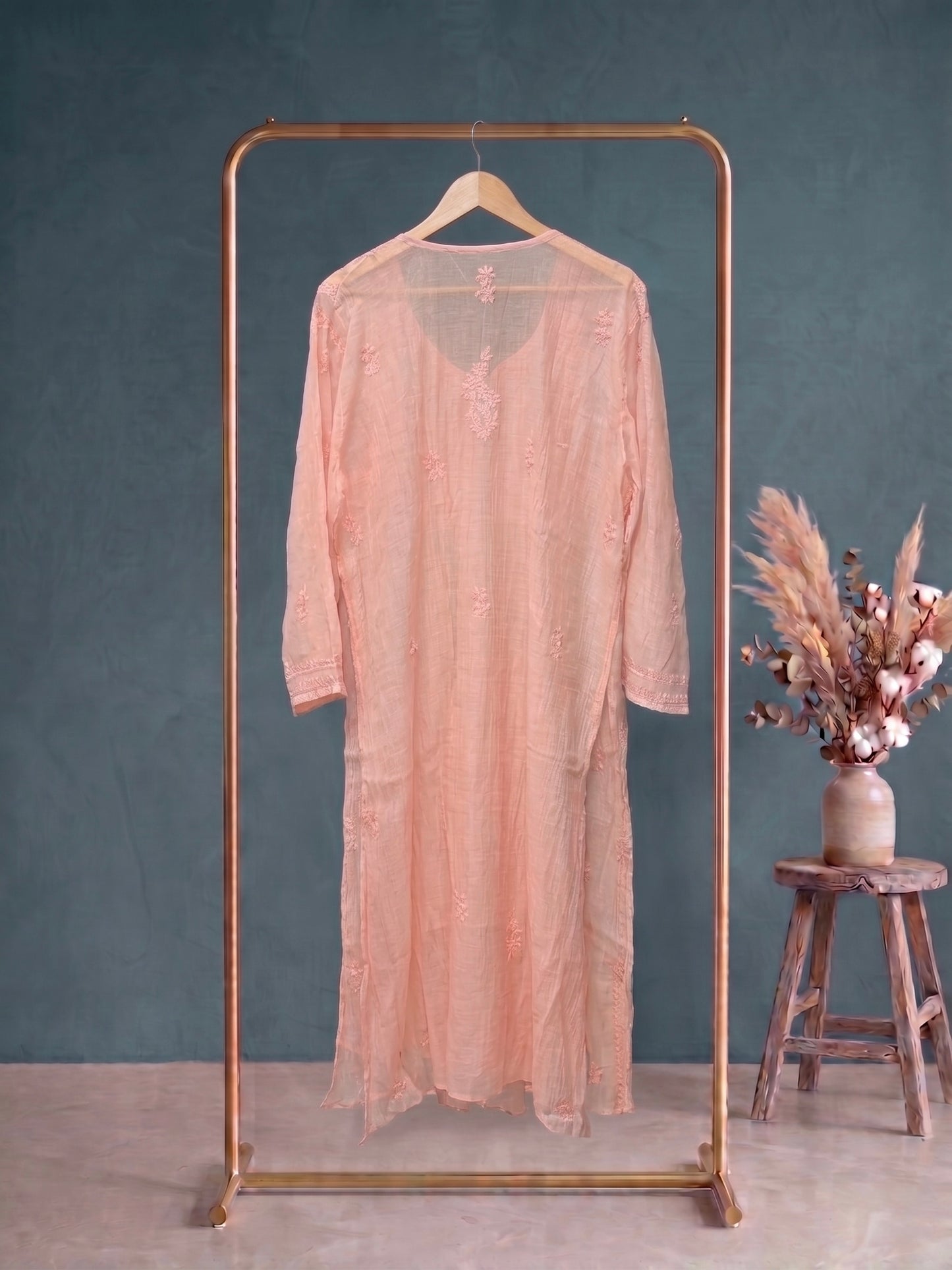 Nazaira Pure Mul Chanderi Lucknow Chikankari Semi-Stitched Suit for Women with Dupatta | Hand Embroidered Naira Cut Gown Style Dress Material | Heavy Cutdana & Sequin Handwork | Peach Pink Ethnic Wear