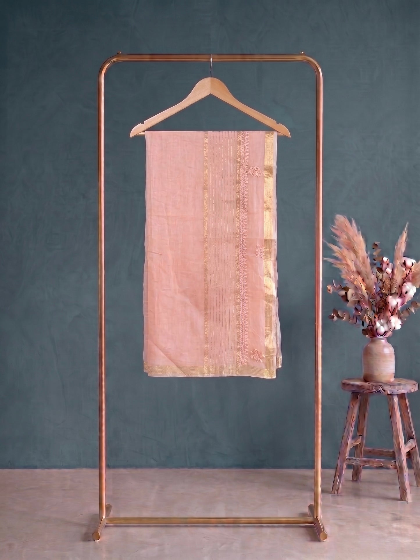Nazaira Pure Mul Chanderi Lucknow Chikankari Semi-Stitched Suit for Women with Dupatta | Hand Embroidered Naira Cut Gown Style Dress Material | Heavy Cutdana & Sequin Handwork | Peach Pink Ethnic Wear