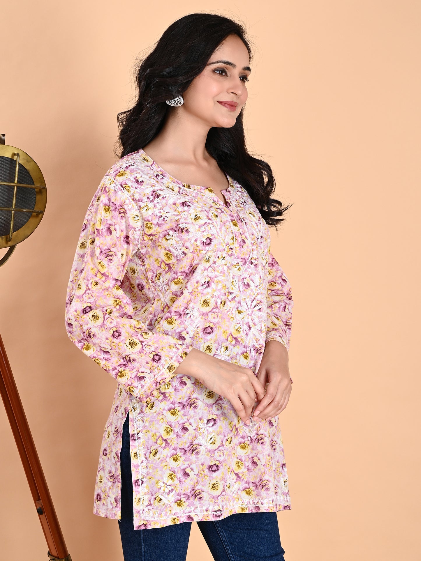 Purple Mul Cotton Lucknowi Chikankari Short Kurti for Women with Hand Embroidery – Casual Ethnic Wear Top