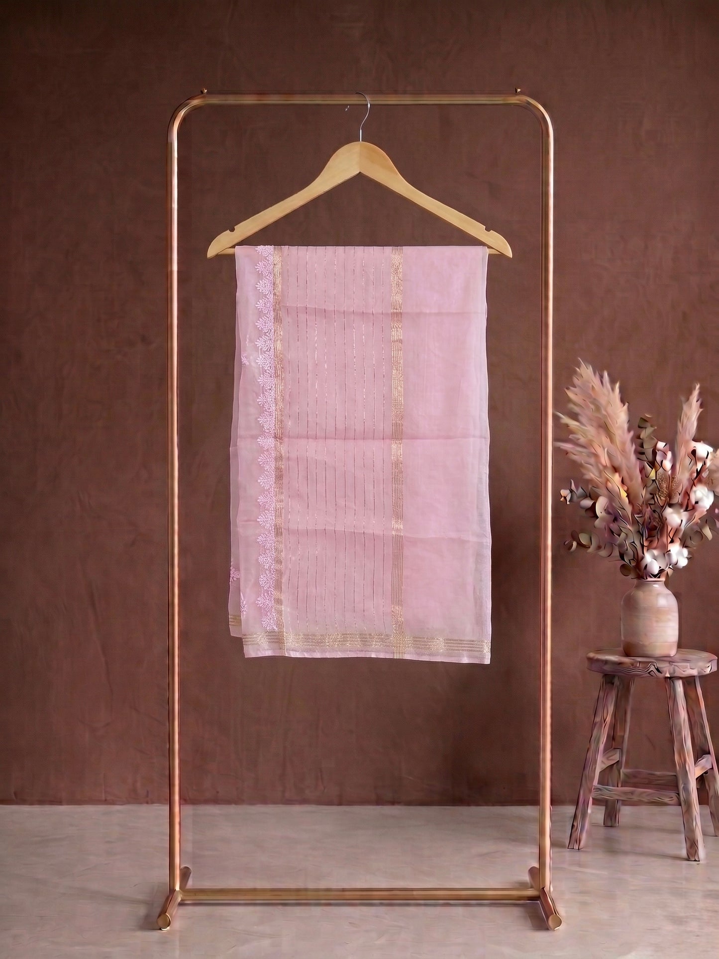 Nazaira Pure Mul Chanderi Semi-Stitched Suit for Women with Dupatta | Authentic Lucknow Chikankari Hand Embroidery | Heavy Cutdana Work | Naira Cut Gown Style Dress Material | Baby Pink Ethnic Wear