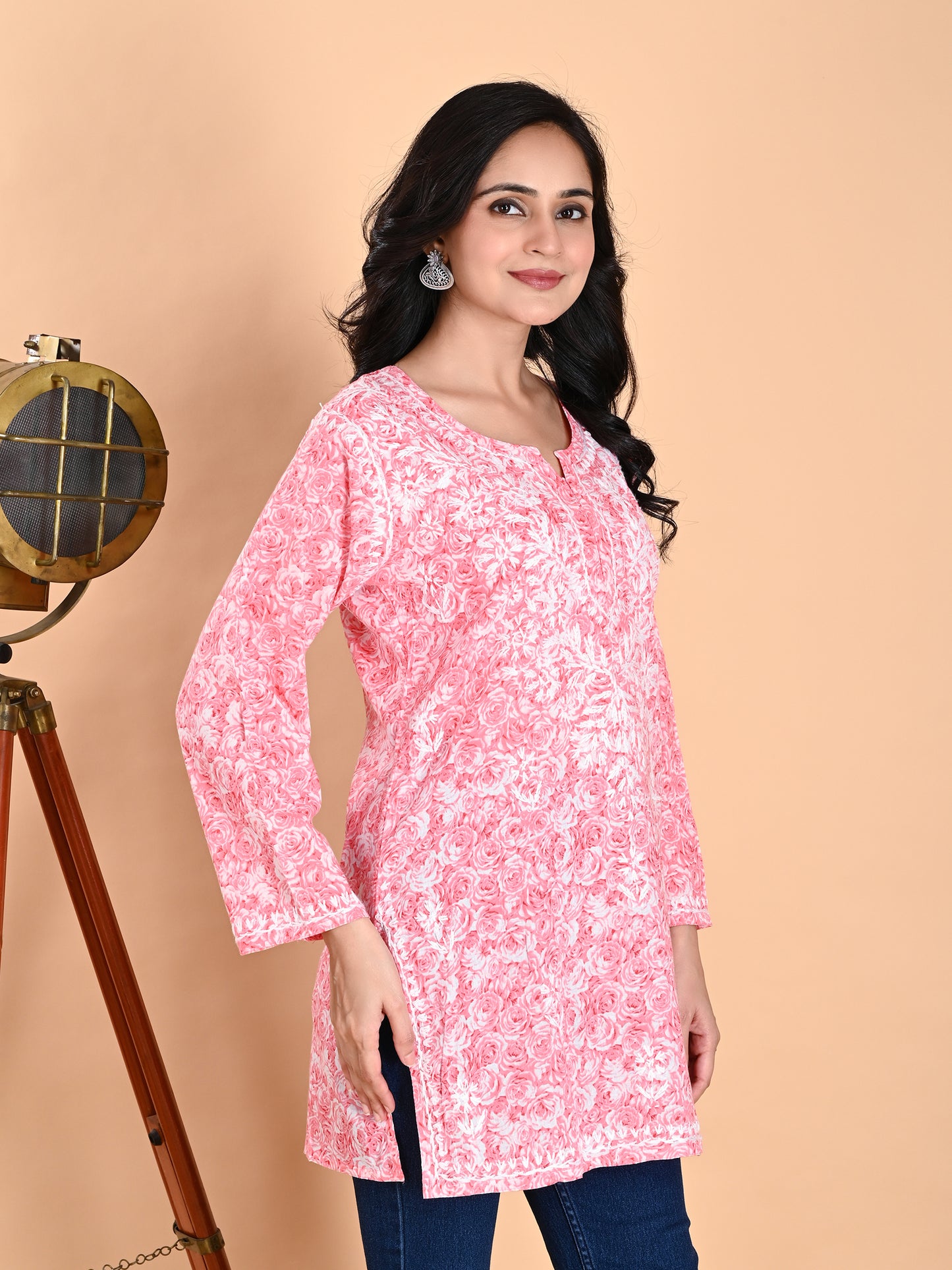 Pink Mul Cotton Lucknowi Chikankari Short Kurti for Women with Hand Embroidery – Casual Ethnic Wear Top