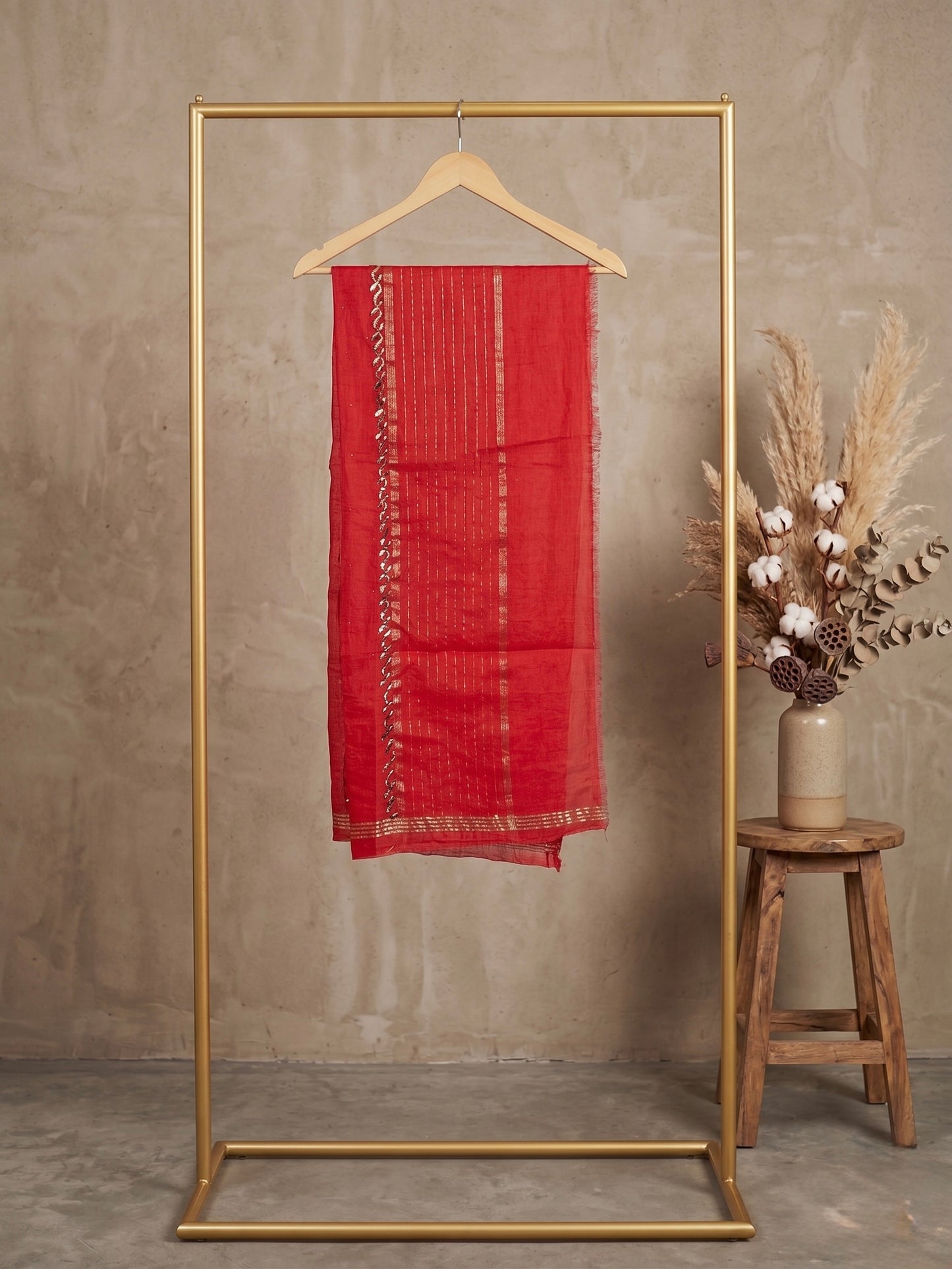 Nazaira Pure Mul Chanderi Semi-Stitched Suit for Women with Dupatta | Hand Embroidered Lucknow Chikankari Kurta Set | Pitta Work Naira Cut Gown Style Ethnic Wear | Dress Material | Red
