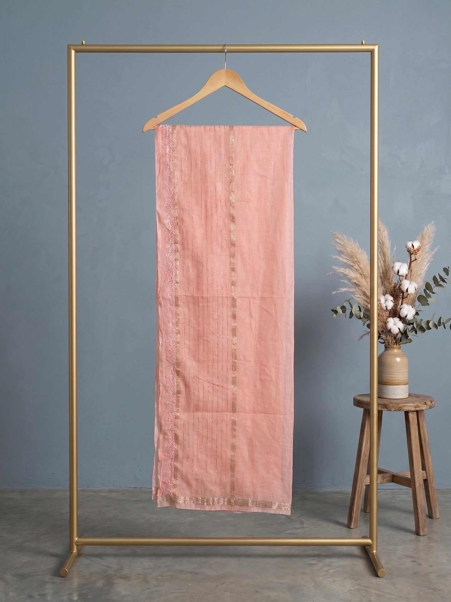 Nazaira Pure Mul Chanderi Semi-Stitched Lucknow Chikankari Suit for Women with Dupatta | Hand Embroidered Naira Cut Gown Style Dress Material | Heavy Cutdana Work | Ethnic Wear | Pastel Peach |