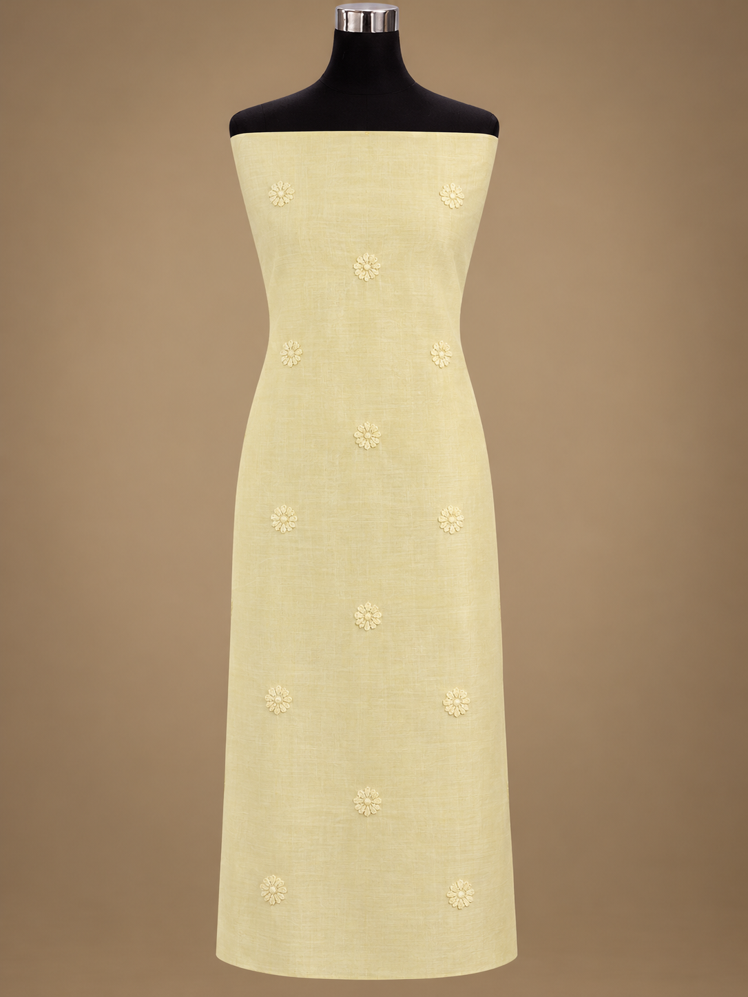 NAZAIRA Women's Lemon Yellow Silk Chanderi Unstitched 2-Piece Suit (Kurta Fabric & Dupatta) | Hand Embroidered Lucknow Chikankari | Glass Gala Neck Work, All-Over Buti | Wedding & Festive
