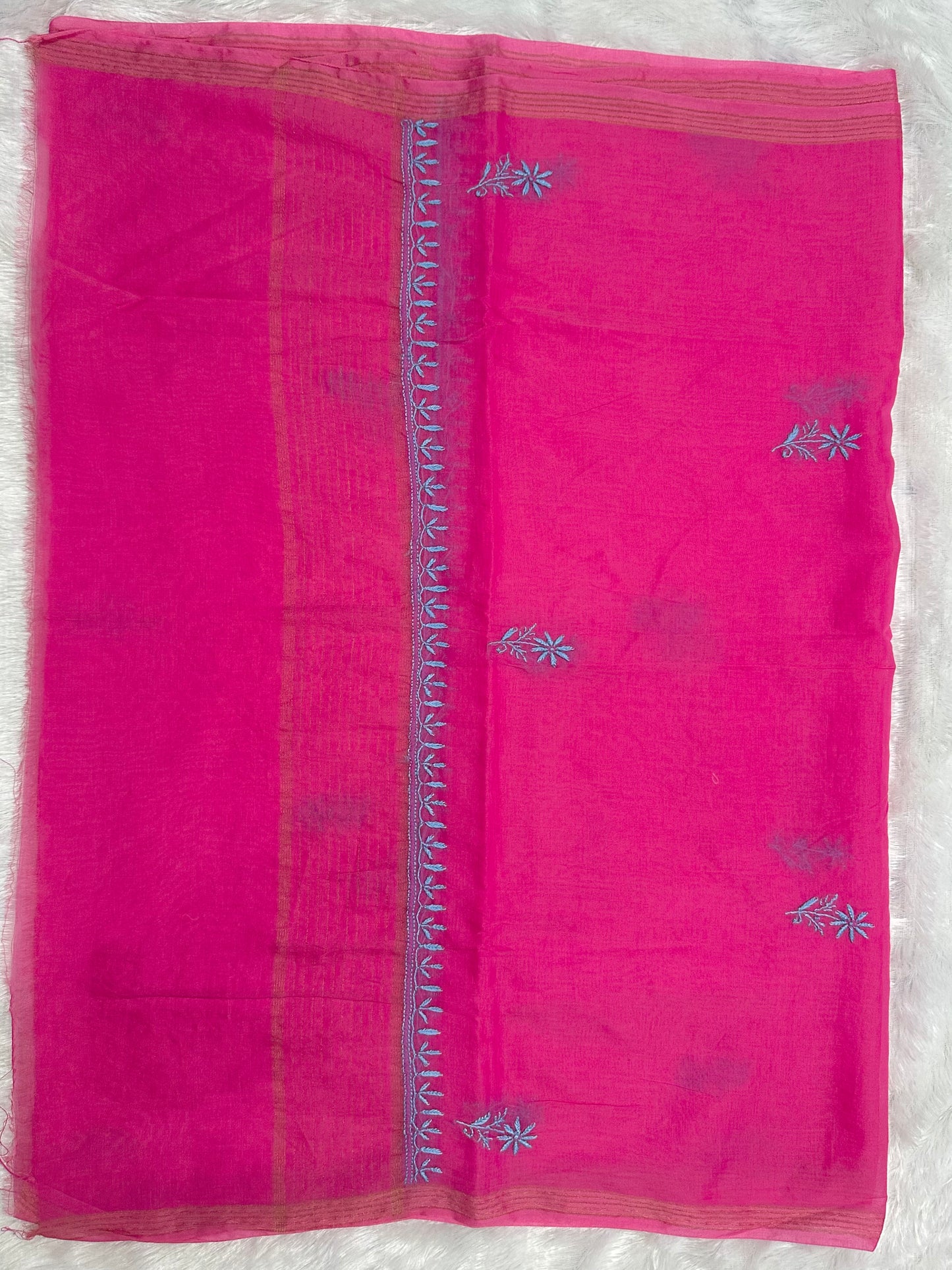 Pure Mul Chanderi Lucknowi Chikankari Unstitched Suit for Women with Dupatta – Hand Embroidered Ethnic Dress Material (2 Piece Set) - Magenta