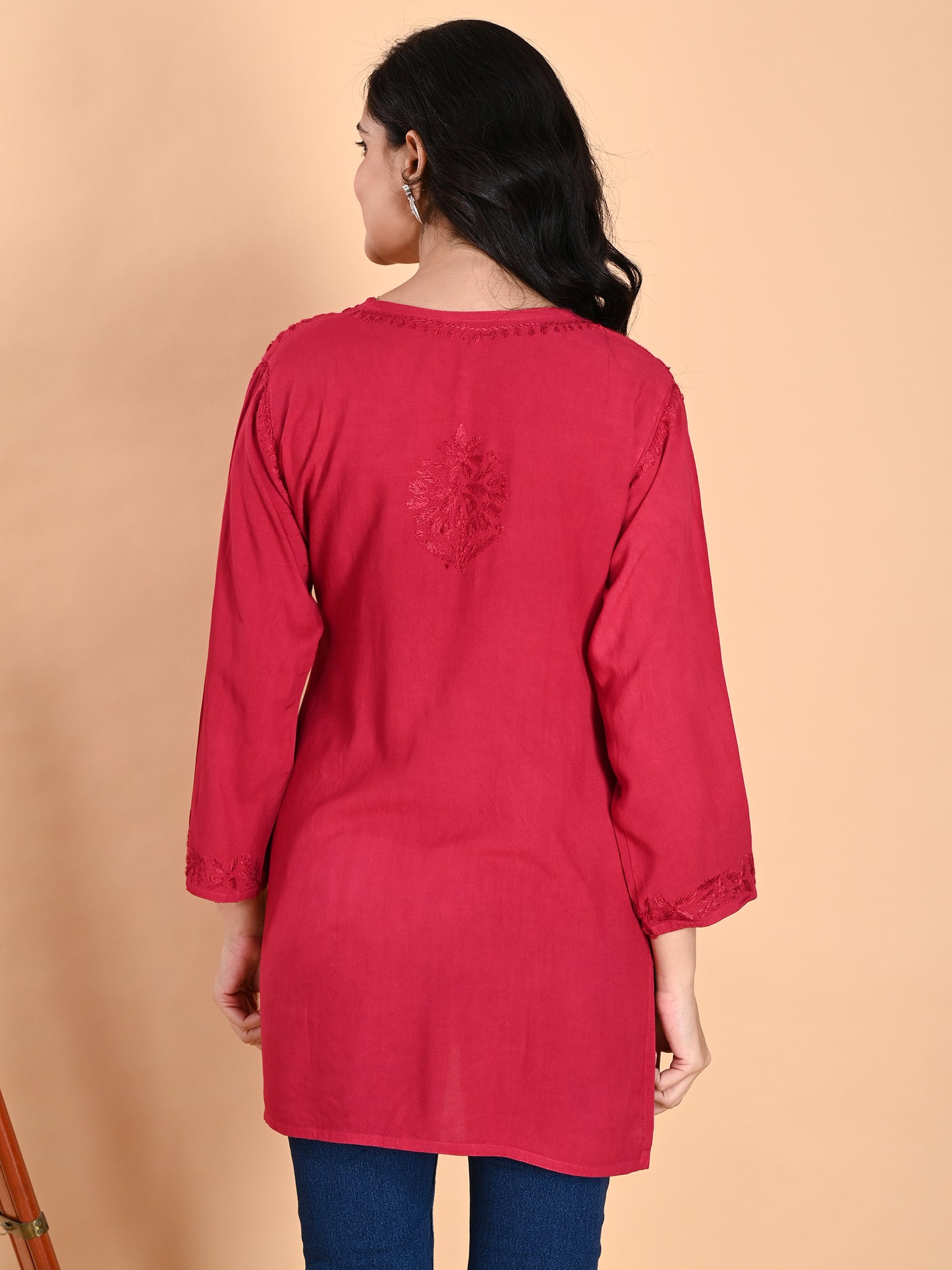 Magenta Rayon Lucknowi Chikankari Short Kurti for Women with Hand Embroidery – Ethnic Daily Wear Tunic Top