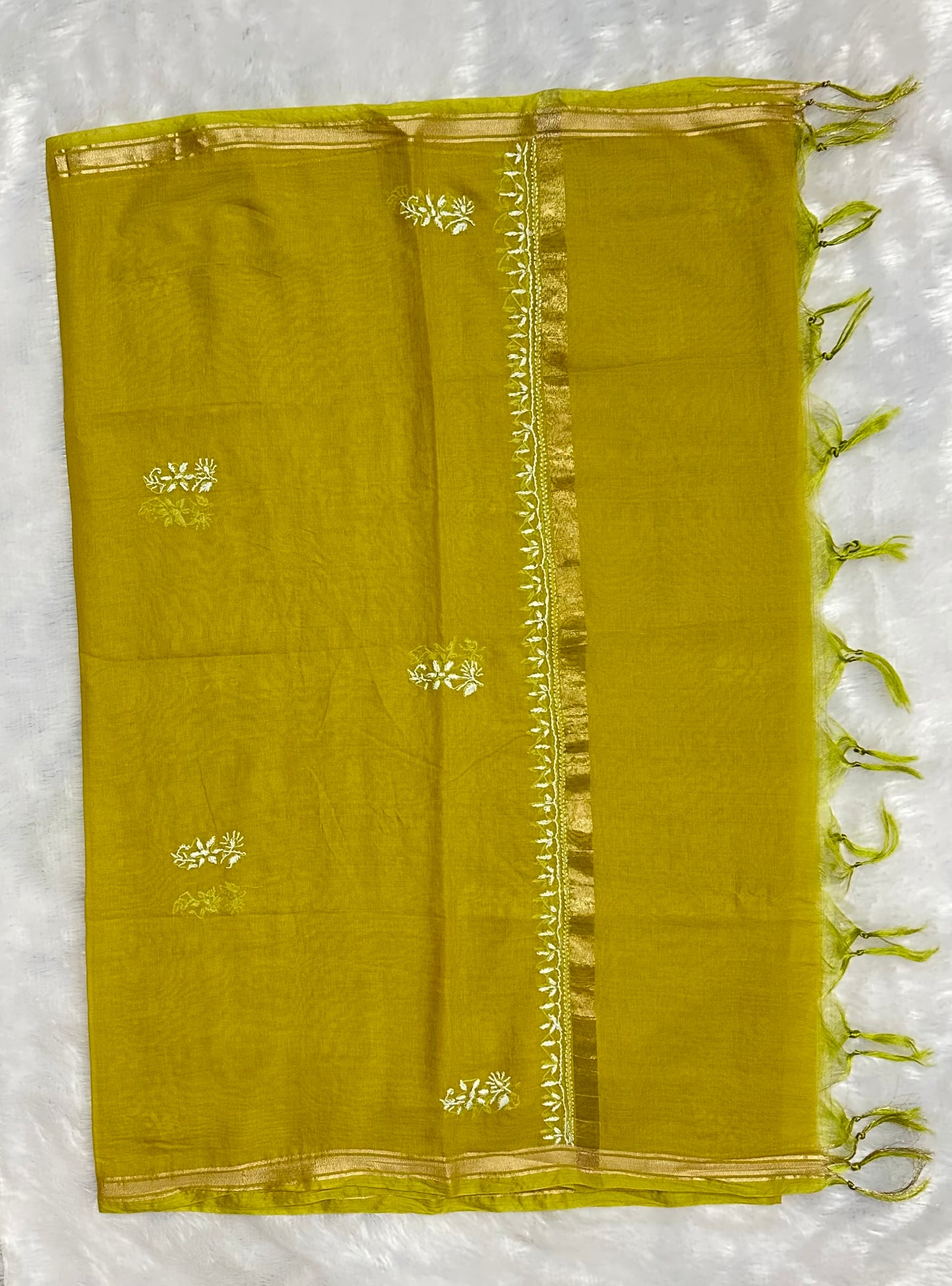 Pure Mul Chanderi Lucknowi Chikankari Unstitched Suit for Women with Dupatta – Hand Embroidered Ethnic Dress Material (2 Piece Set) - Mehendi