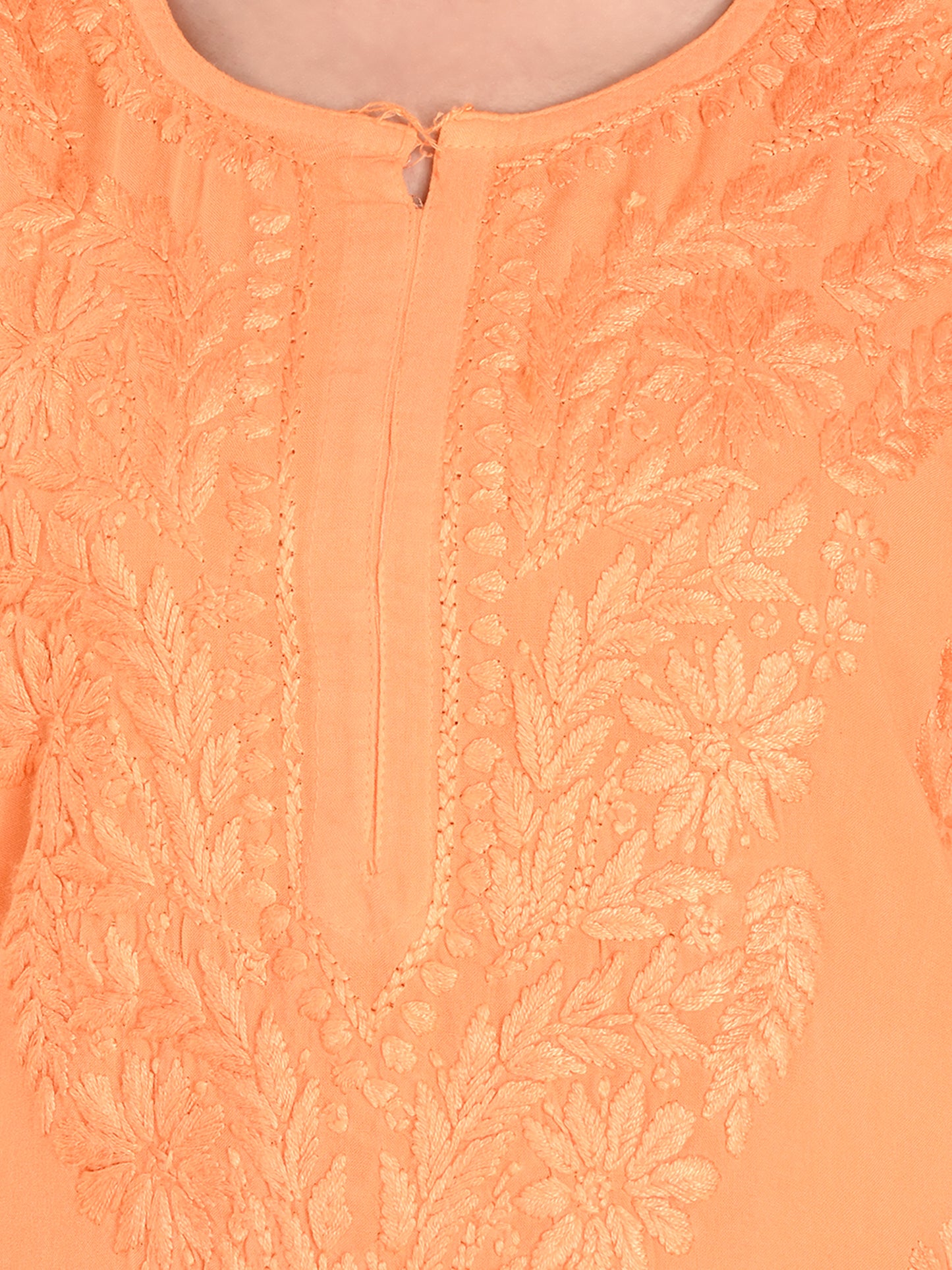 Orange Rayon Lucknowi Chikankari Long Kurta for Women with Hand Embroidery – Elegant Traditional Ethnic Wear Kurti