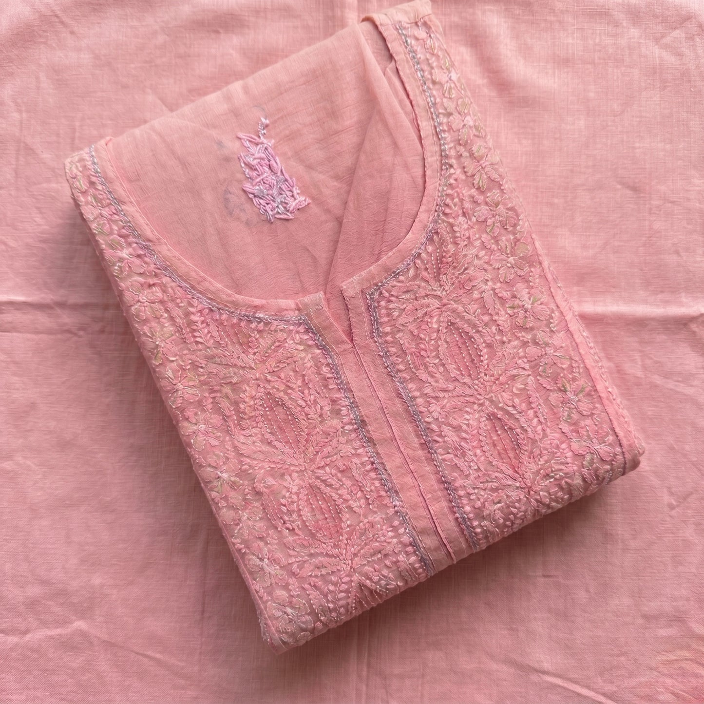 Nazaira Pure Mul Chanderi Semi-Stitched Suit for Women with Dupatta | Authentic Lucknow Chikankari Hand Embroidery | Heavy Cutdana Work | Naira Cut Gown Style Dress Material | Baby Pink Ethnic Wear