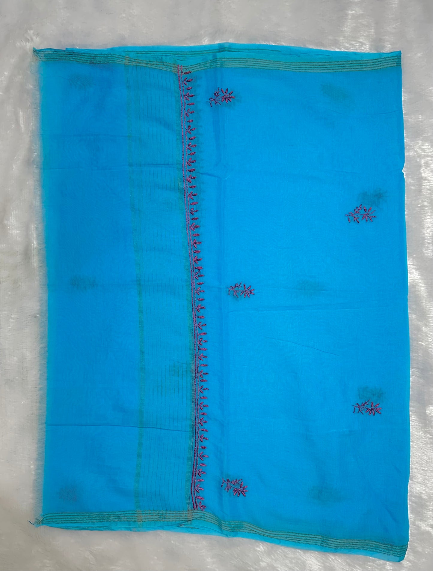 Pure Mul Chanderi Lucknowi Chikankari Unstitched Suit for Women with Dupatta – Hand Embroidered Ethnic Dress Material (2 Piece Set) - Blue