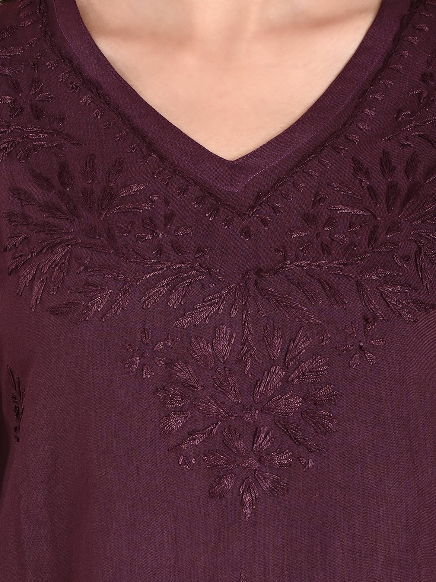 Wine Rayon Lucknowi Chikankari Short Kurti for Women with Hand Embroidery – Ethnic Daily Wear Tunic Top