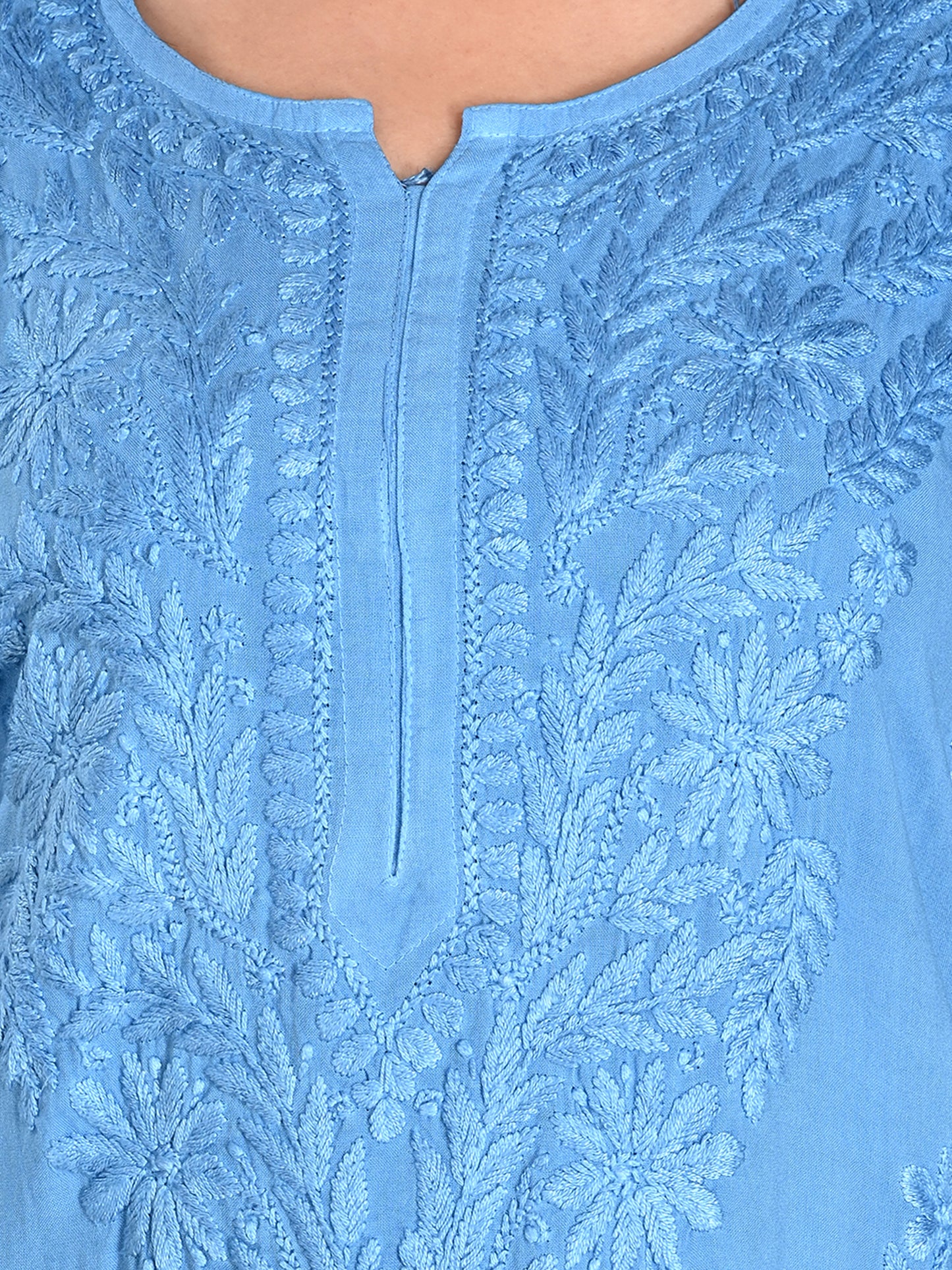 Blue Rayon Lucknowi Chikankari Long Kurta for Women with Hand Embroidery – Elegant Traditional Ethnic Wear Kurti