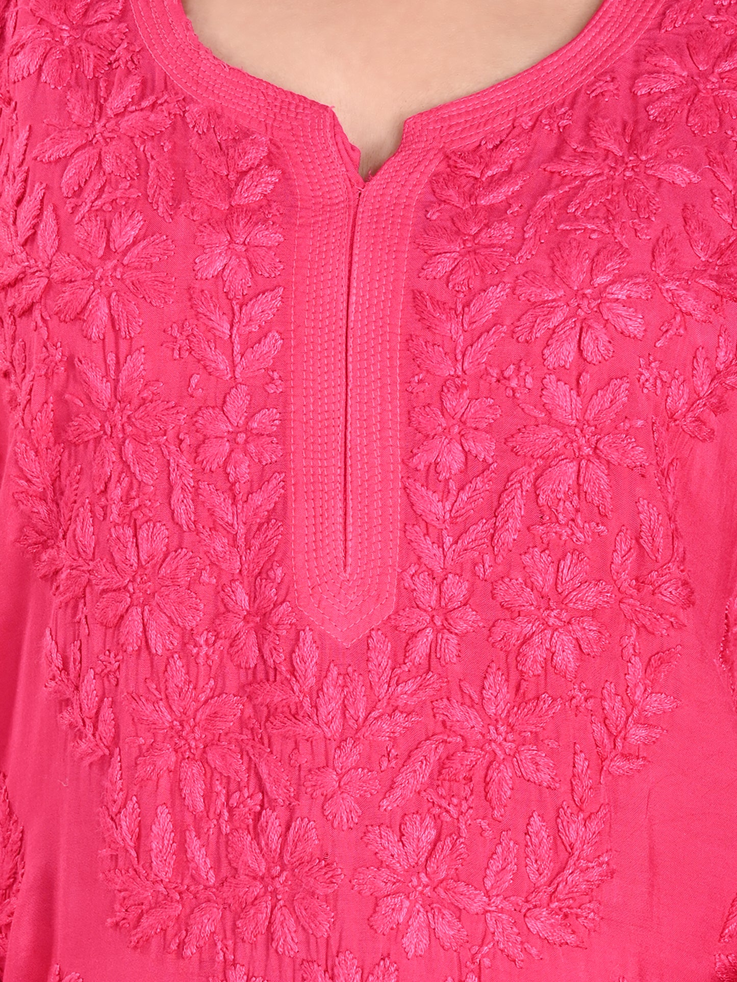 Magenta Muslin Lucknowi Chikankari Kurta with Palazzo Set for Women with Hand Embroidery – Long Ethnic Wear Suit Set