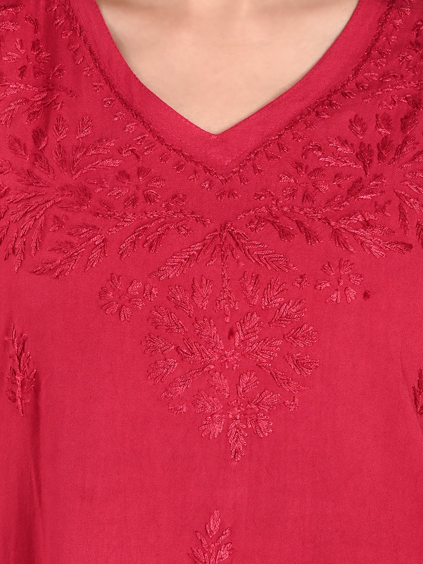 Magenta Rayon Lucknowi Chikankari Short Kurti for Women with Hand Embroidery – Ethnic Daily Wear Tunic Top