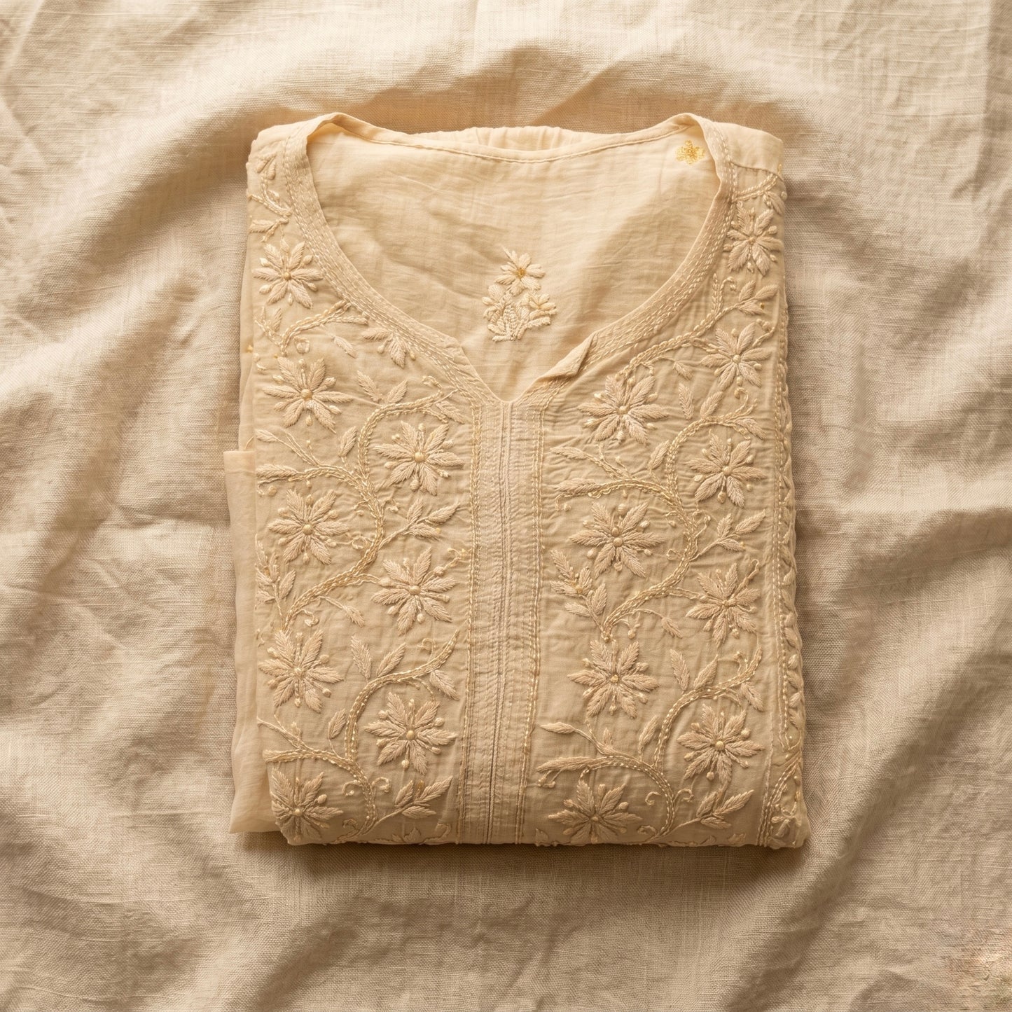 Nazaira Pure Mul Chanderi Semi-Stitched Dress Material for Women with Dupatta | Hand Embroidered Lucknow Chikankari Suit | Naira Cut Gown Style Ethnic Wear | Heavy Cutdana Handwork | Cream
