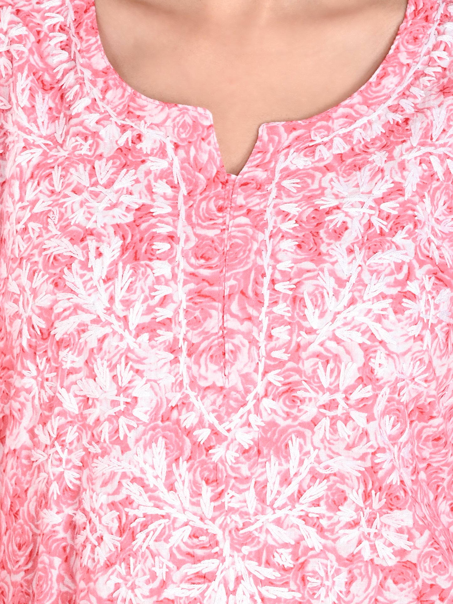 Pink Mul Cotton Lucknowi Chikankari Short Kurti for Women with Hand Embroidery – Casual Ethnic Wear Top