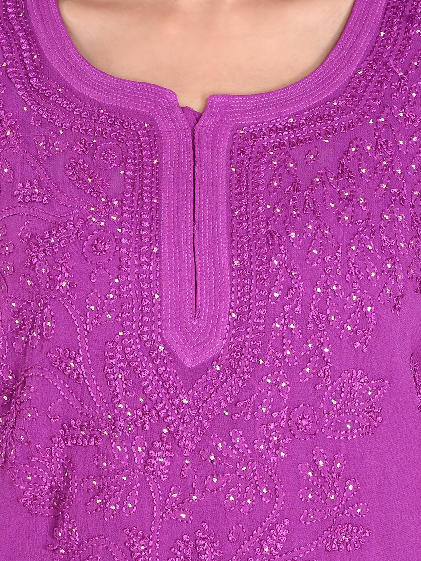 Purple Viscose Georgette Lucknowi Chikankari Long Kurta for Women with Inner, Hand Embroidery, Mukaish & Resham Thread Work – Ethnic Wear Kurti