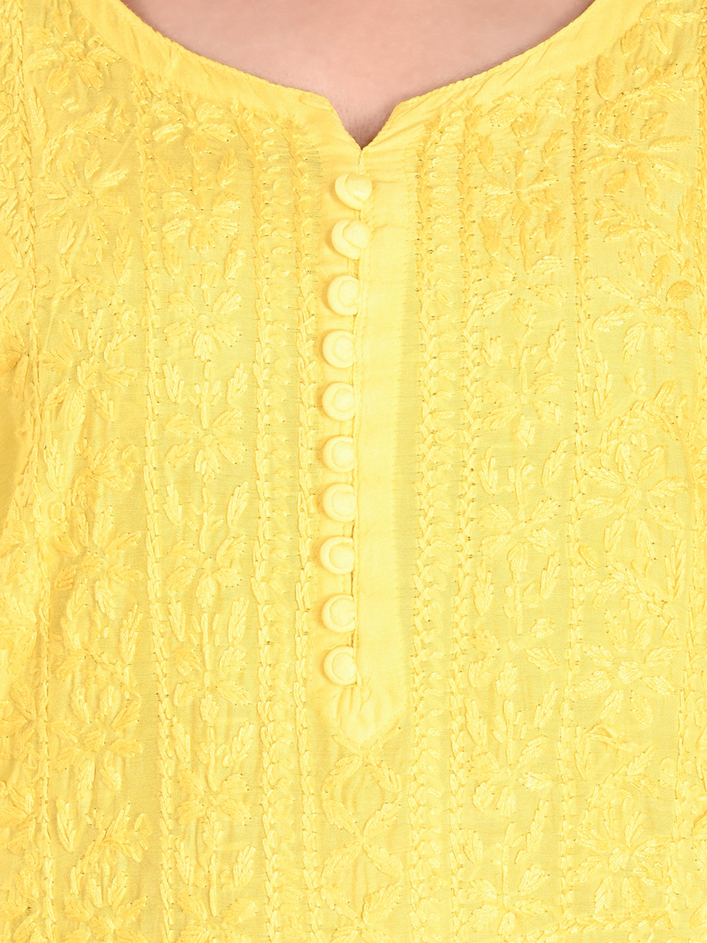 Yellow Muslin Lucknowi Chikankari Long Kurta for Women with Hand Embroidery – Elegant Traditional Ethnic Wear Kurti