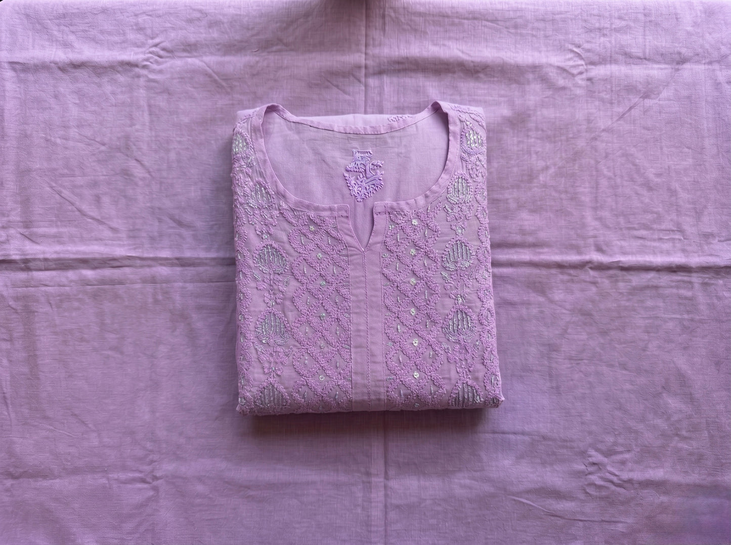 Nazaira Pure Mul Chanderi Semi-Stitched Dress Material for Women with Dupatta | Hand Embroidered Lucknow Chikankari Suit | Naira Cut Gown Style Ethnic Wear | Heavy Cutdana Work | Lavender