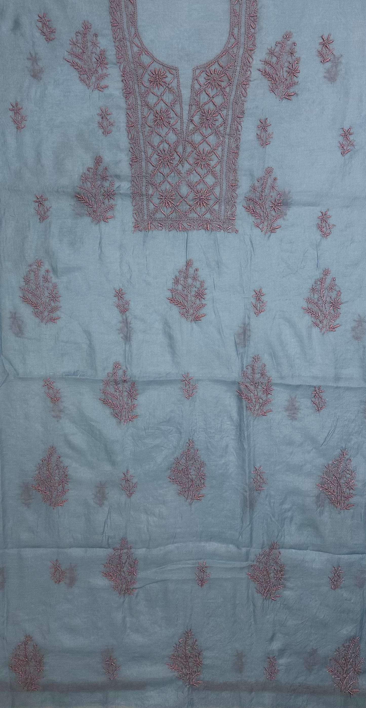 Pure Mul Chanderi Lucknowi Chikankari Unstitched Suit for Women with Dupatta – Hand Embroidered Ethnic Dress Material (2 Piece Set) - Sky Blue