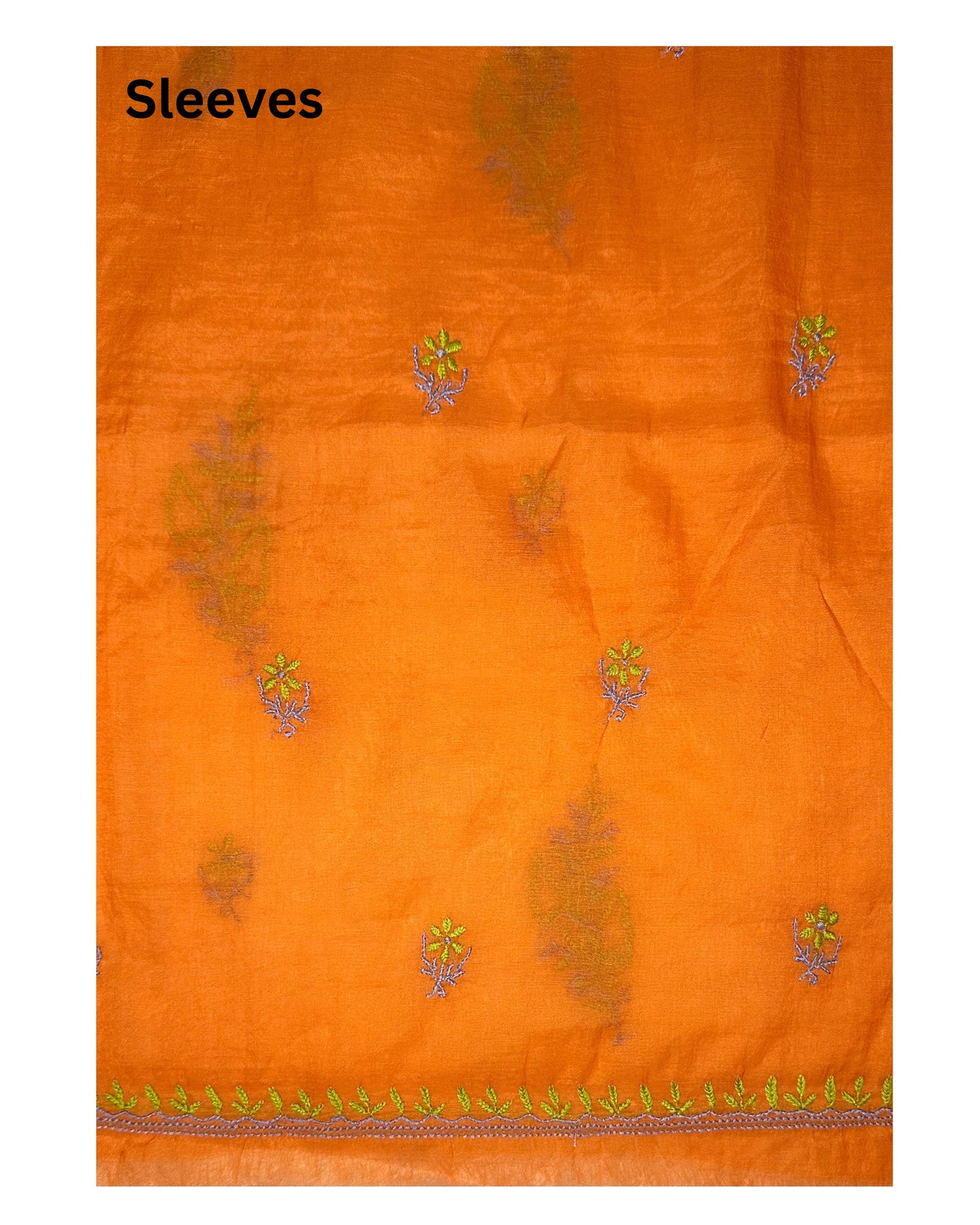 Pure Mul Chanderi Lucknowi Chikankari Unstitched Suit for Women with Dupatta – Hand Embroidered Ethnic Dress Material (2 Piece Set) - Orange