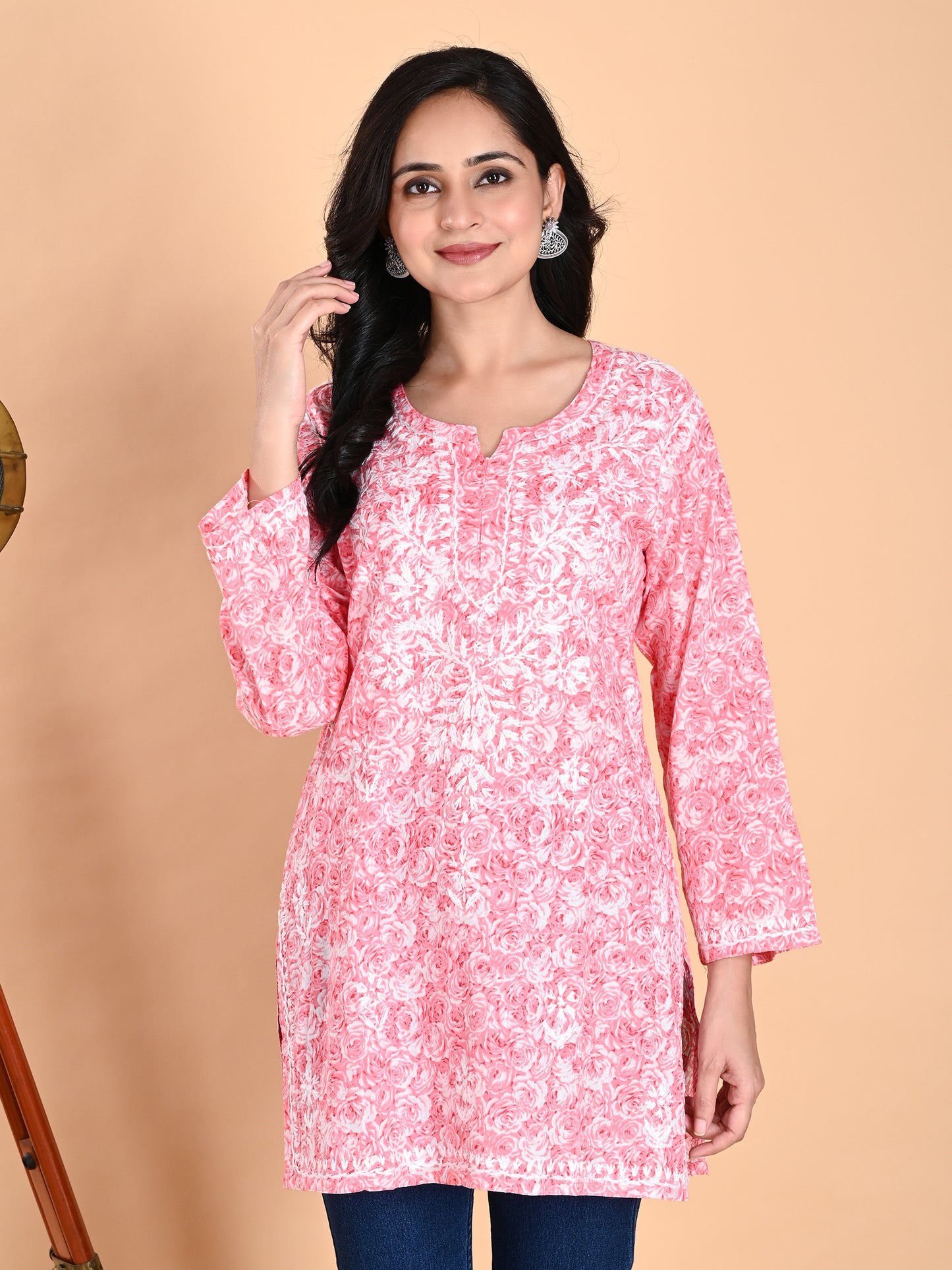 Pink Mul Cotton Lucknowi Chikankari Short Kurti for Women with Hand Embroidery – Casual Ethnic Wear Top