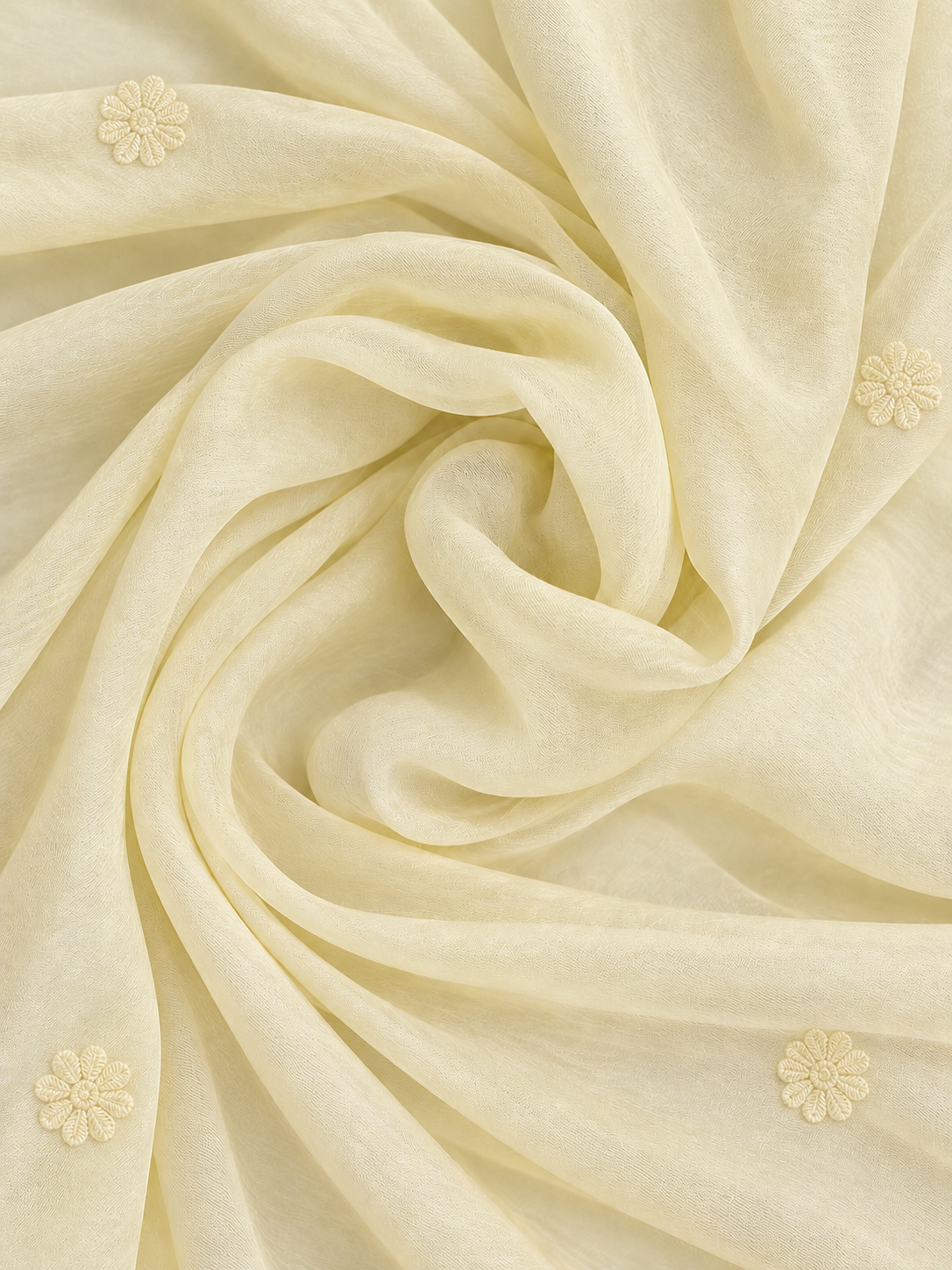 NAZAIRA Women's Lemon Yellow Silk Chanderi Unstitched 2-Piece Suit (Kurta Fabric & Dupatta) | Hand Embroidered Lucknow Chikankari | Glass Gala Neck Work, All-Over Buti | Wedding & Festive