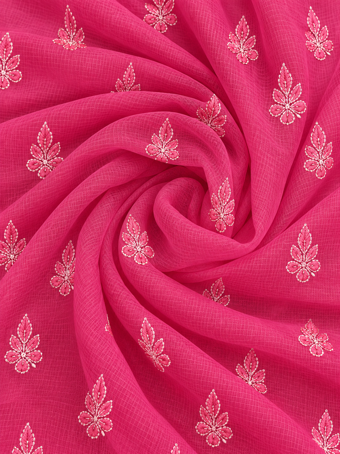 Women's Pink Kota Cotton Unstitched 2 Piece Suit Dress Material with Dupatta | Lucknowi Chikankari Hand Embroidery, Glass Gala Neck Design, All Over Work | Pooja Wedding Festive