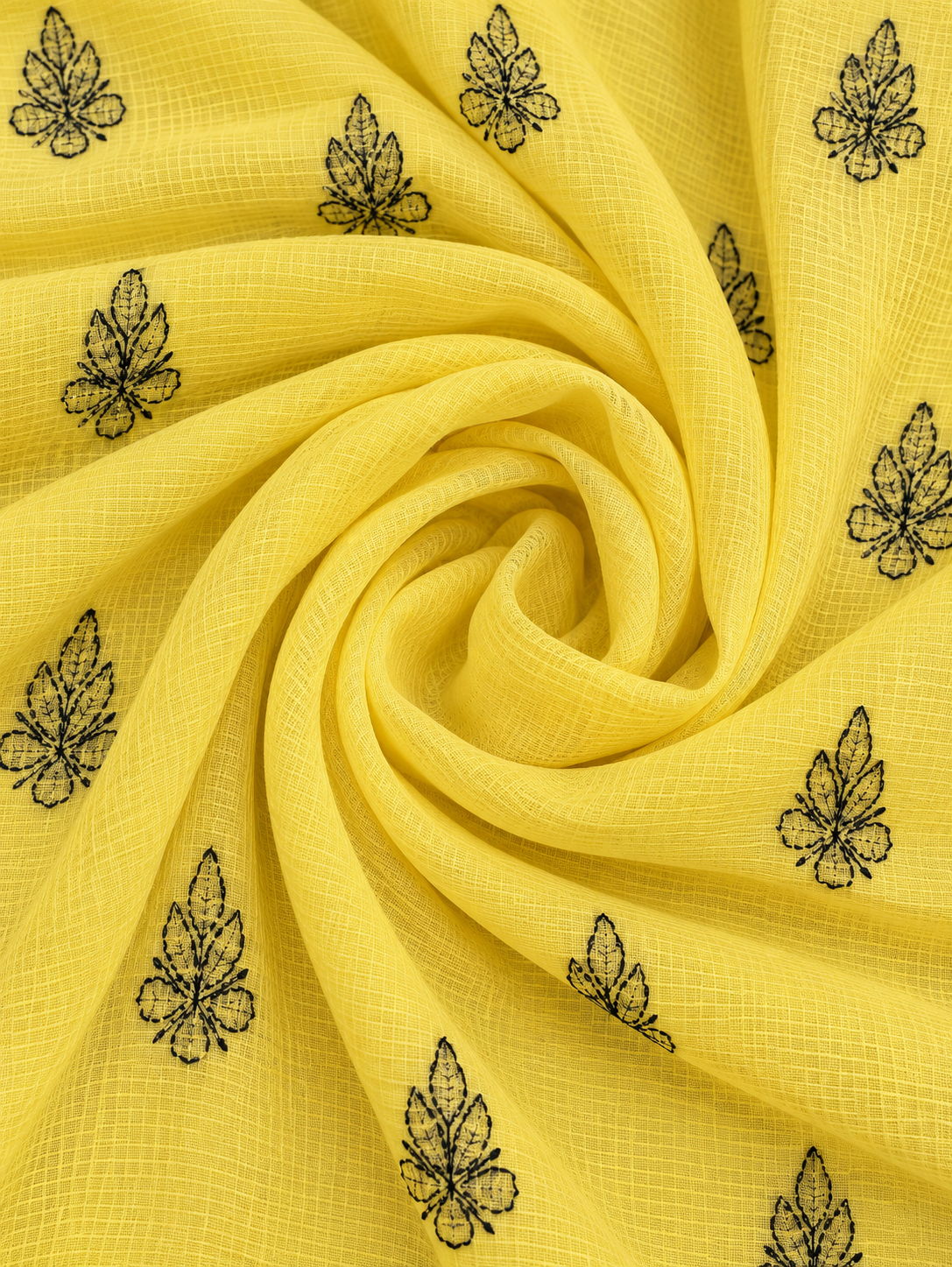 Women's Yellow Kota Cotton Unstitched 2 Piece Suit Dress Material with Dupatta | Lucknowi Chikankari Hand Embroidery, Glass Gala Neck Work, Front Back Motifs | Pooja Wedding Festive