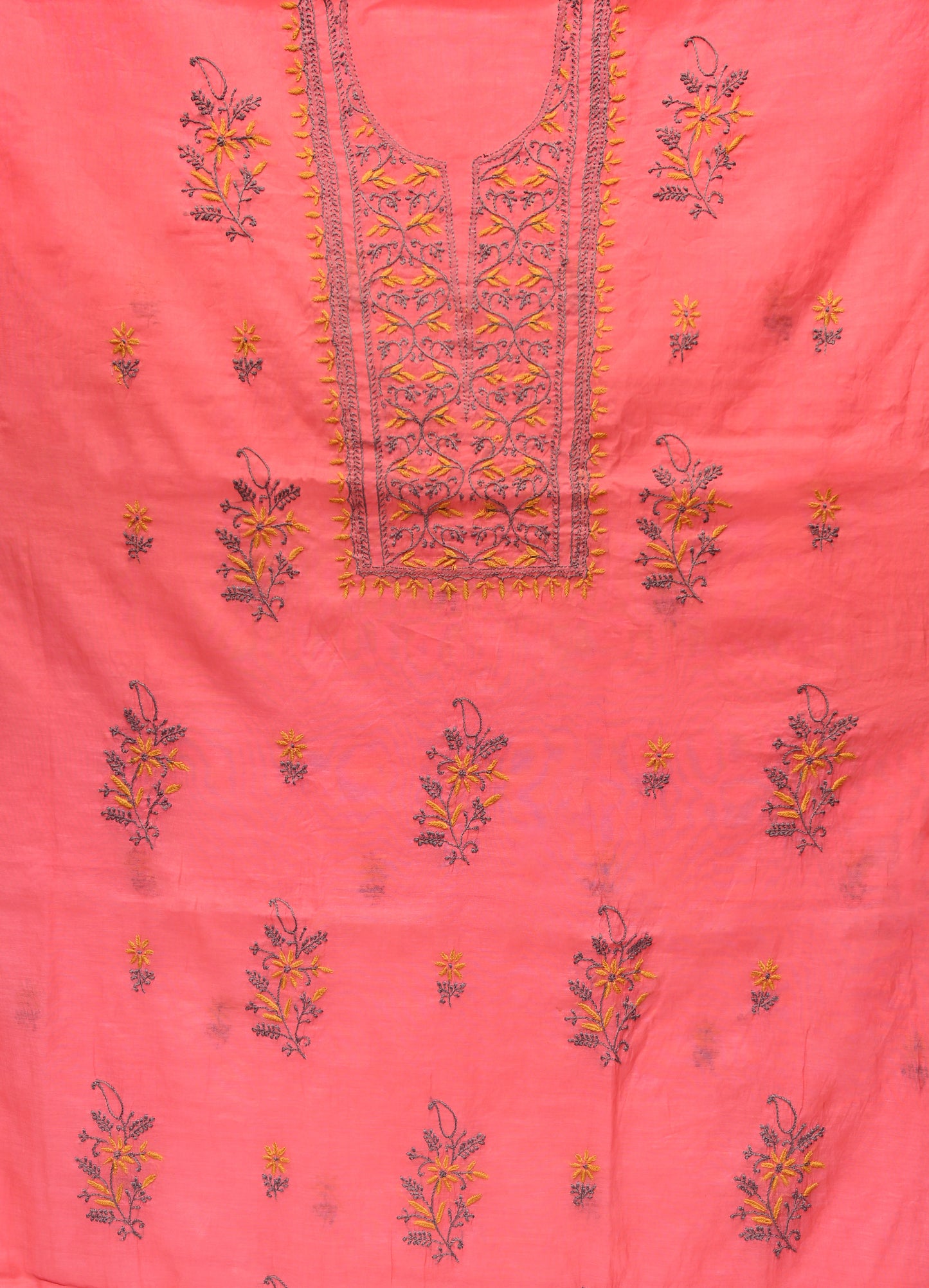 Pure Mul Chanderi Unstitched Suit for Women with Dupatta & Pajama | Hand Embroidered Lucknow Chikankari Dress Material | Handmade Ethnic Wear | Designer Handwork Kurta Set (Carrot Red)