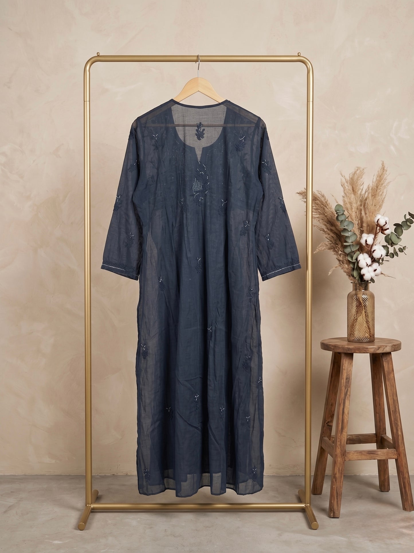 Nazaira Pure Mul Chanderi Semi-Stitched Suit for Women with Dupatta | Hand Embroidered Lucknow Chikankari Kurta Set | Heavy Cutdana & Sequence Work | Naira Cut Gown Style | Black