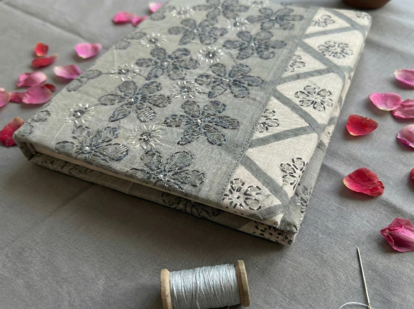 Grey Cotton Lucknowi Chikankari Unstitched Suit Set for Women with Hand Embroidery – Kurta Fabric, Dupatta & Bottom 3 Piece Ethnic Dress Material