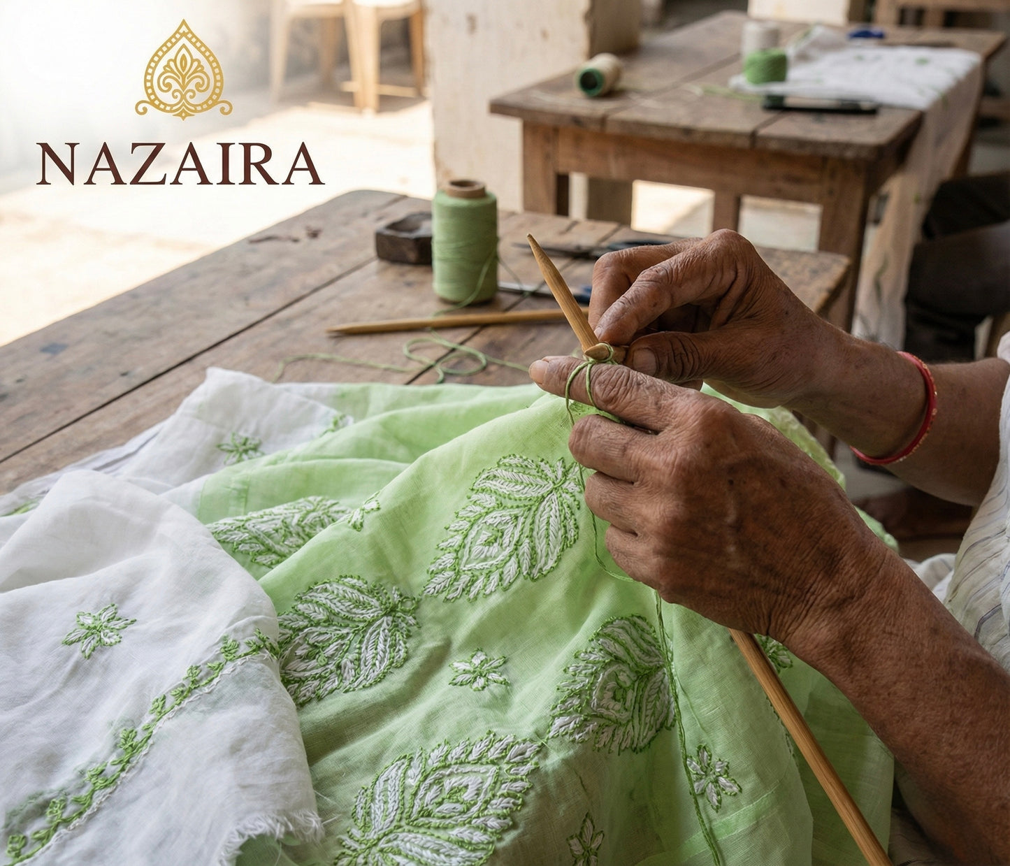 Green Cotton Lucknowi Chikankari Unstitched Suit Set for Women with Hand Embroidery – Kurta Fabric, Dupatta & Bottom 3 Piece Ethnic Dress Material