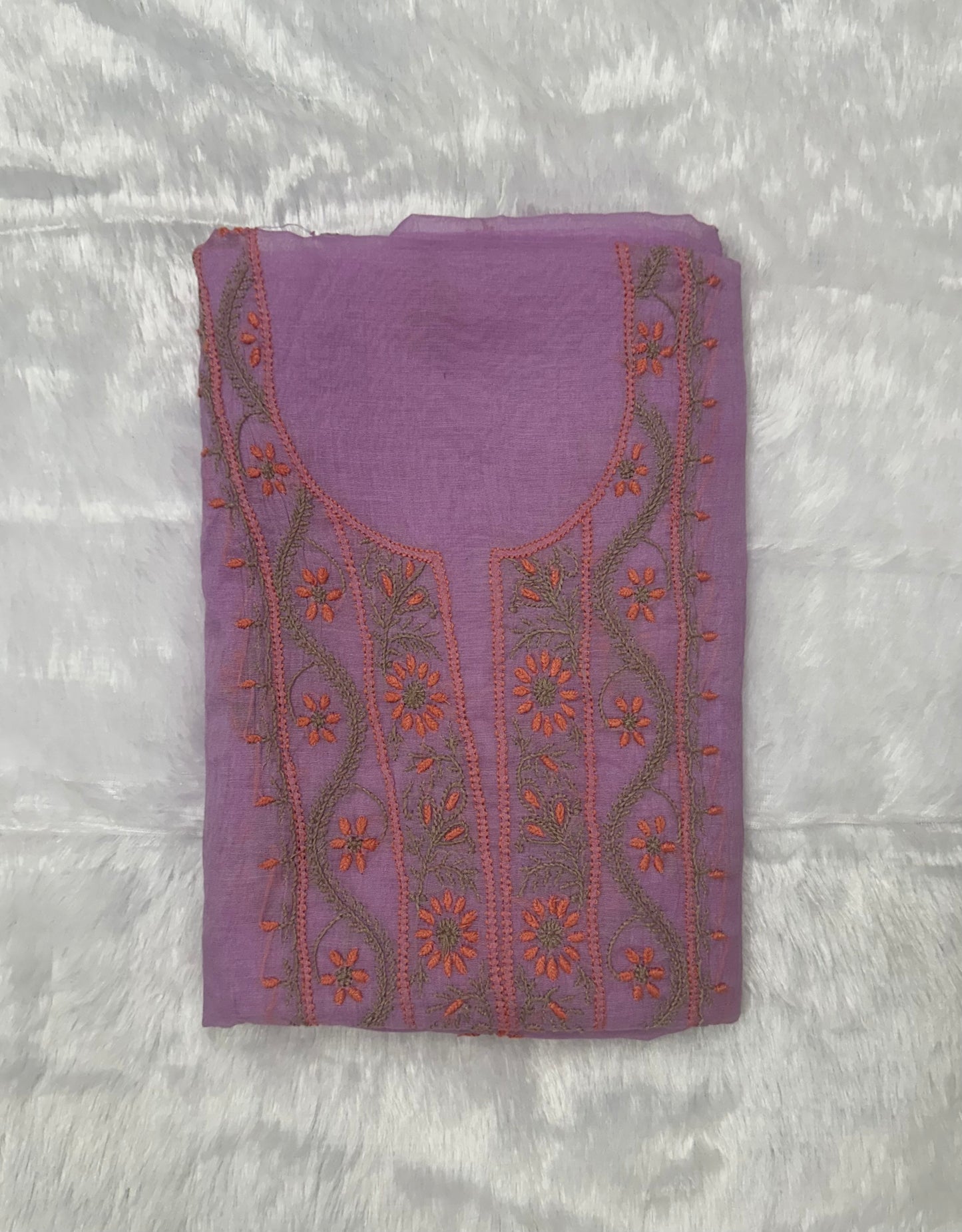 Pure Mul Chanderi Lucknow Chikankari Unstitched Suit for Women (Lavender) | Hand Embroidered Designer 3 Piece Dress Material with Dupatta & Bottom | Ethnic Wear Kurta Set - Lavender