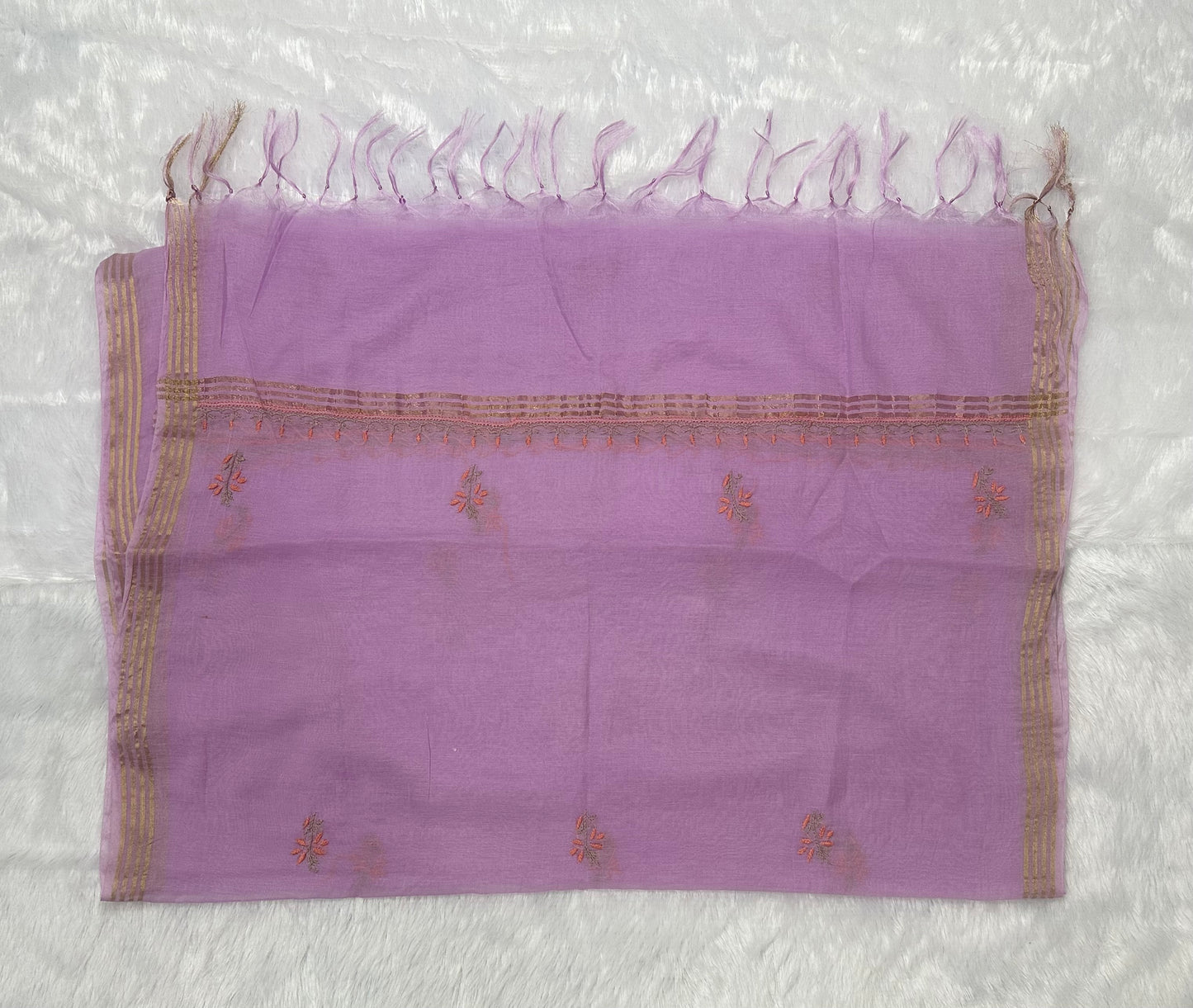 Pure Mul Chanderi Lucknow Chikankari Unstitched Suit for Women (Lavender) | Hand Embroidered Designer 3 Piece Dress Material with Dupatta & Bottom | Ethnic Wear Kurta Set - Lavender