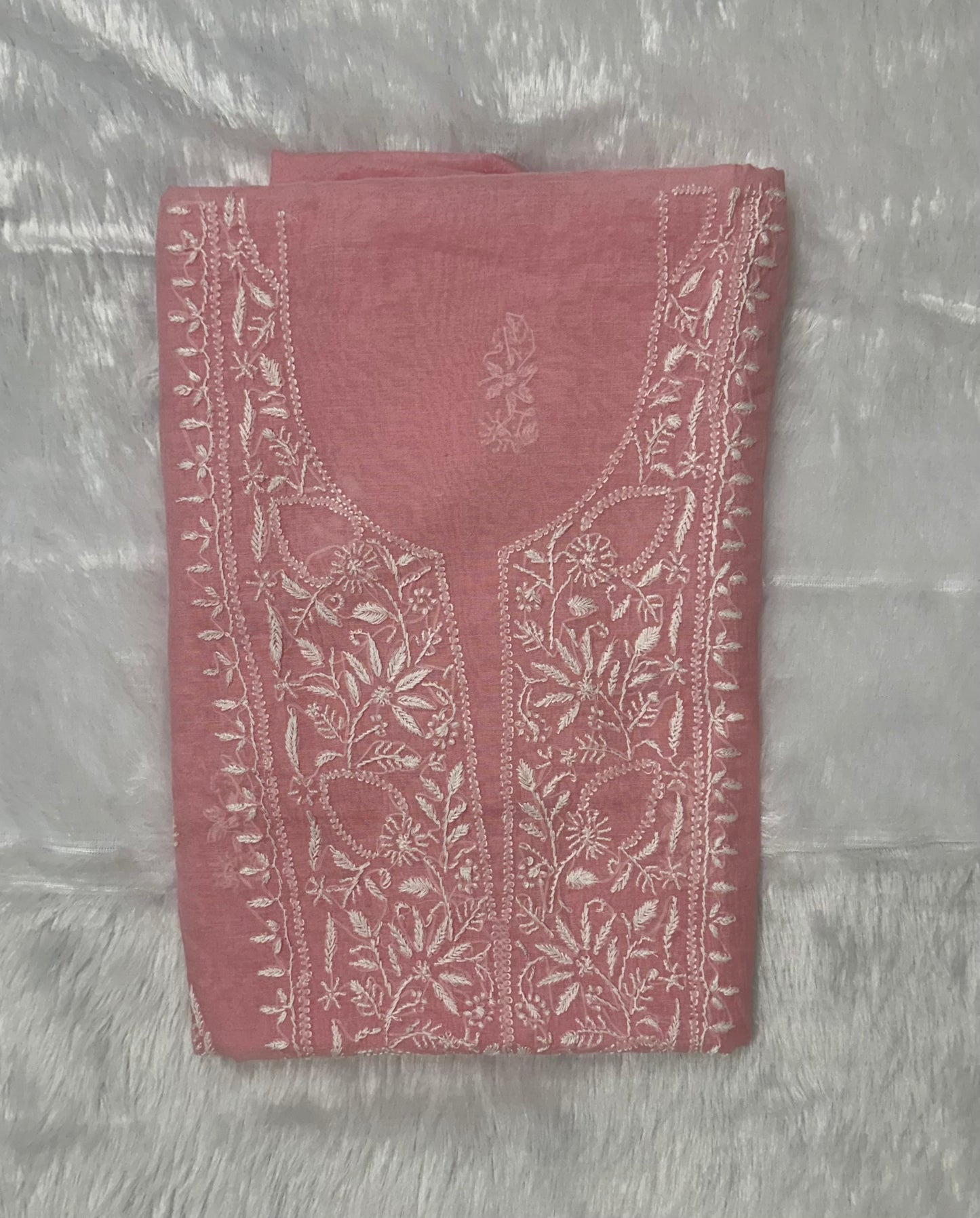 Pure Mul Chanderi Unstitched Pink Suit for Women | Designer 3 Piece Lucknow Chikankari Dress Material with Dupatta & Pajama | Hand Embroidery Ethnic Wear | Handmade Kurti Fabric - Pink